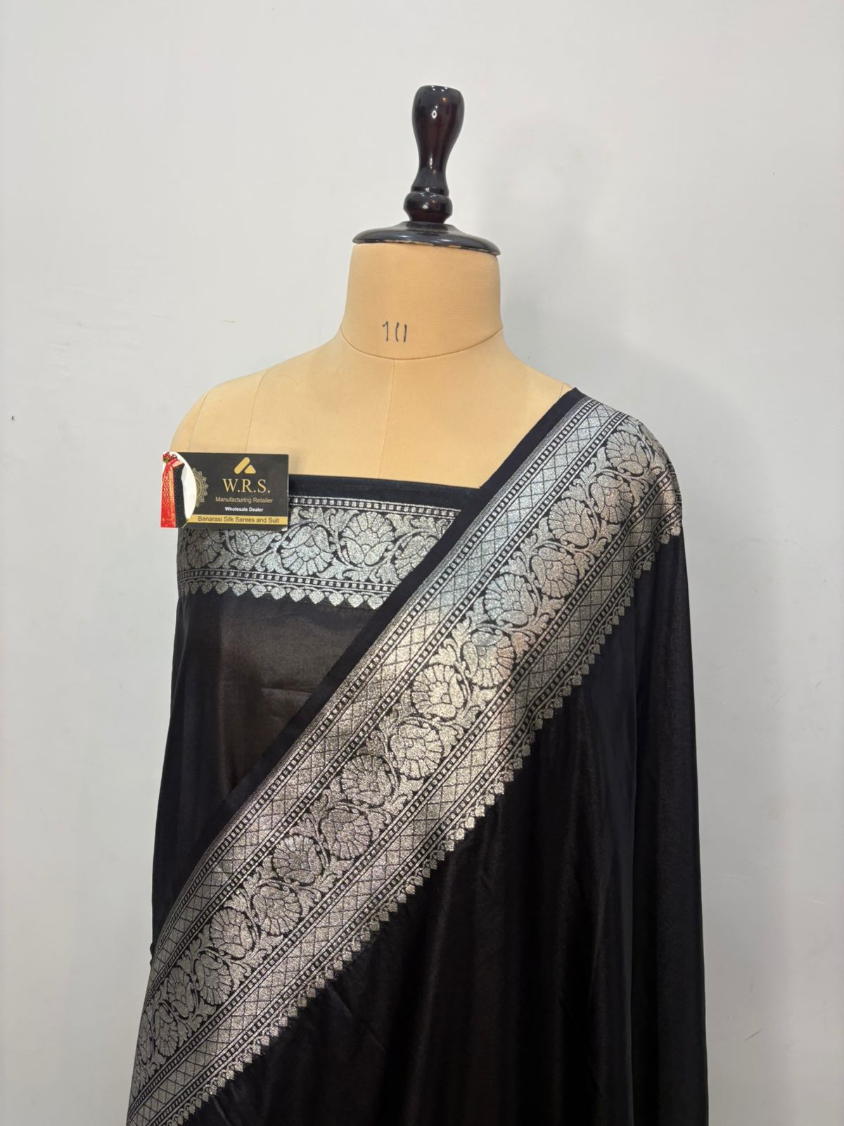 Black katan banarasi silk saree silver zari aanchal border
