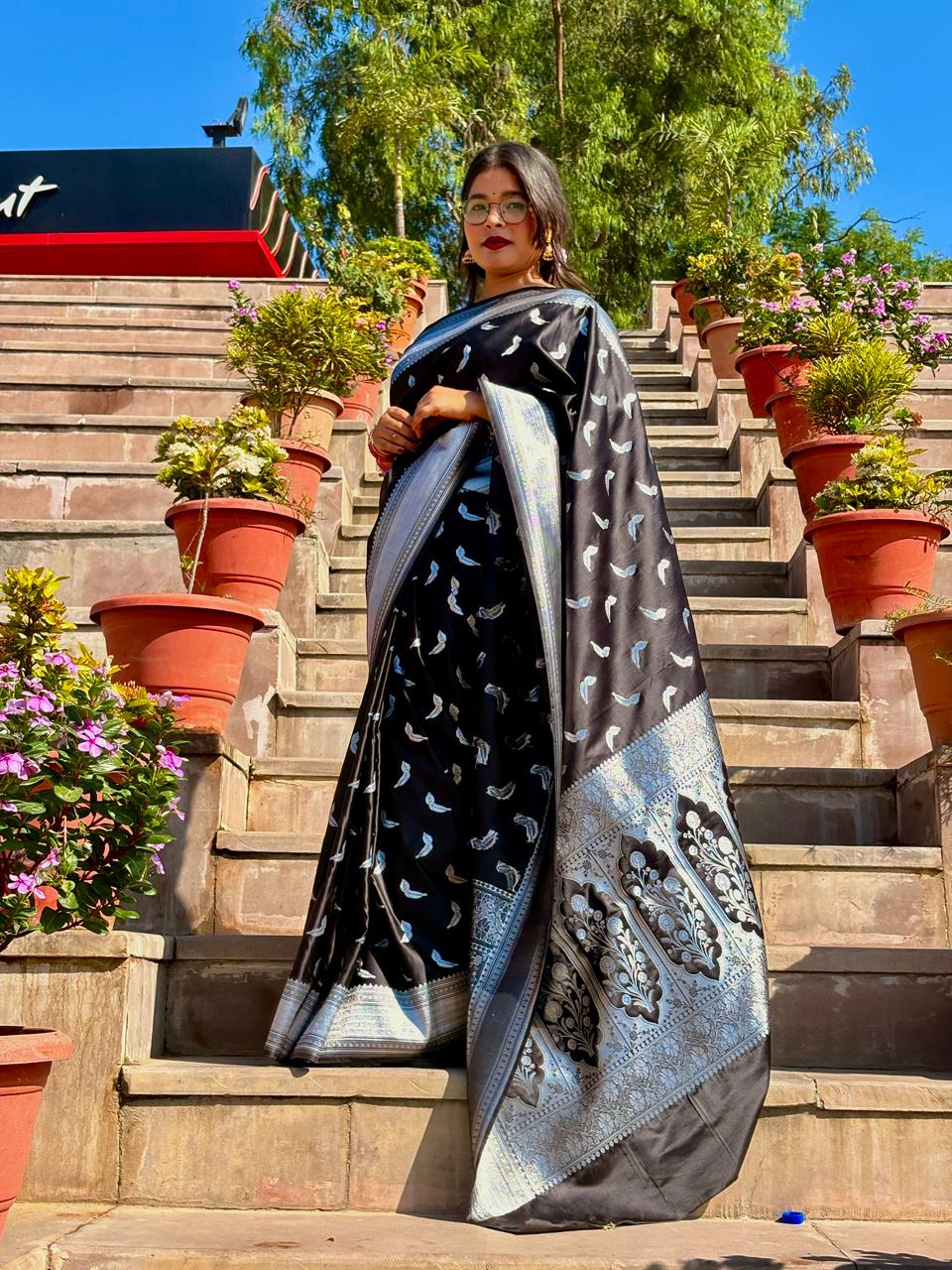 black mushru banarasi silk saree