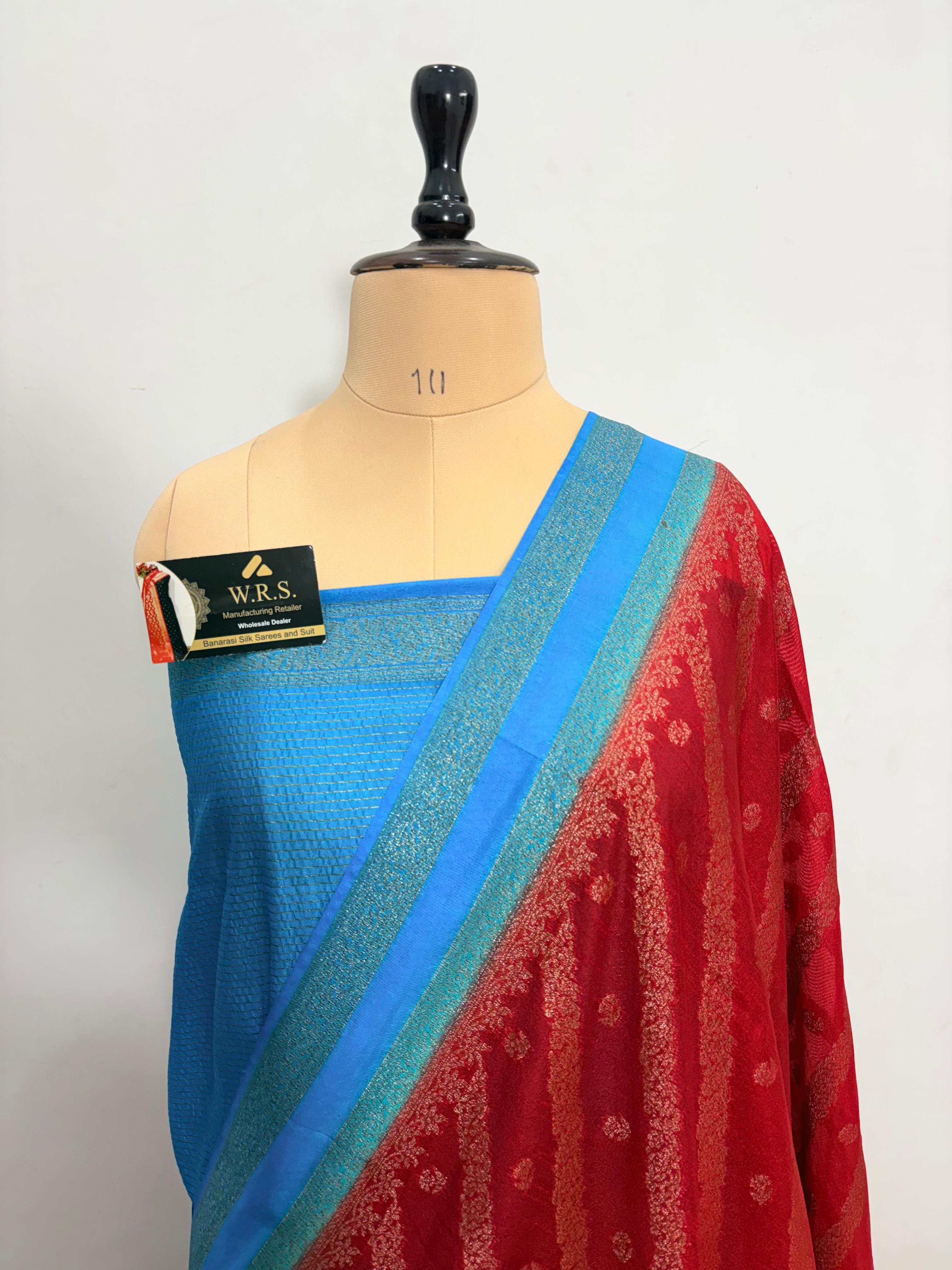 firozi red worm banarasi silk saree ada booti