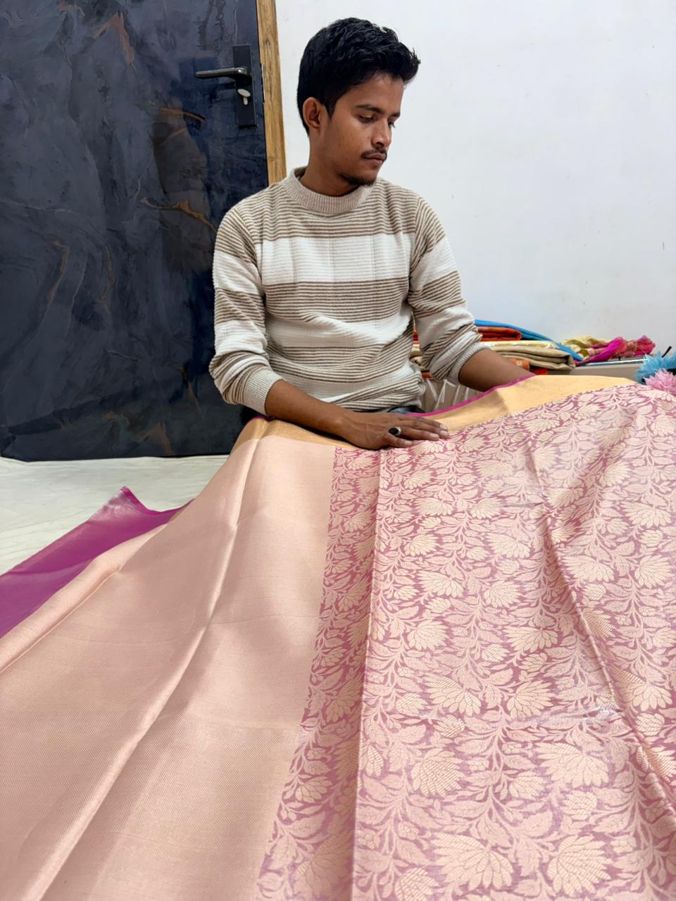 pink tanchhui jal banarasi silk saree