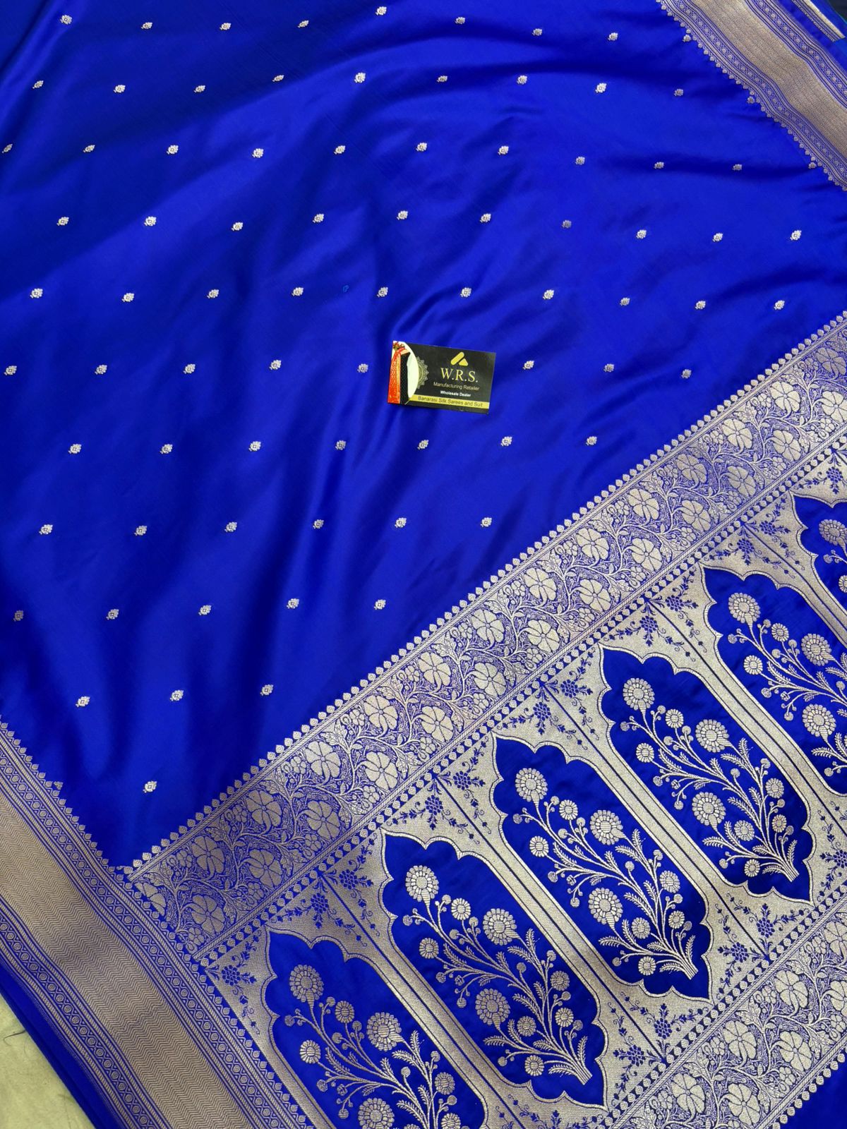 banarasi katan masroom silk royal blue buti copure zari