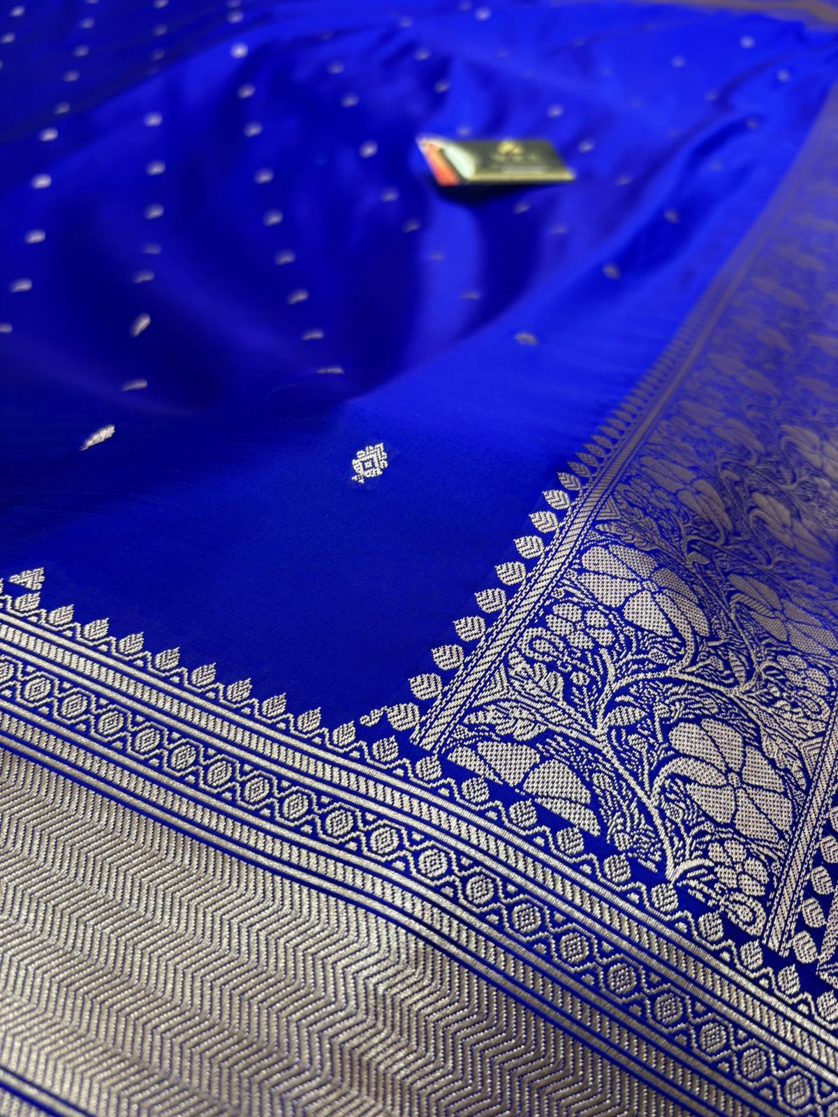 banarasi katan masroom silk royal blue buti copure zari