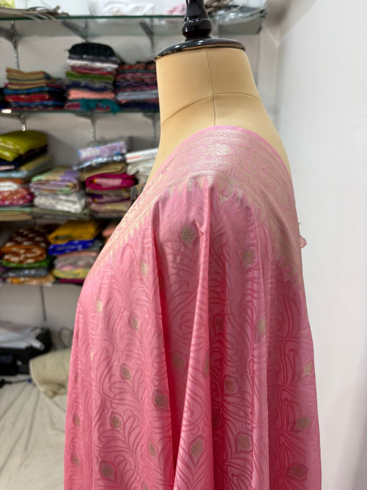 beby pink tussar banarasi silk saree water gold zari