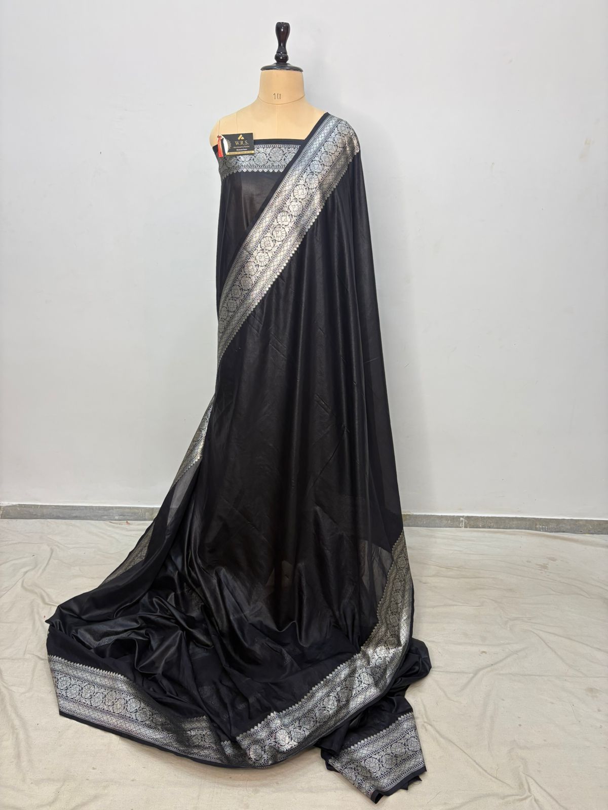 Black katan banarasi silk saree silver zari aanchal border