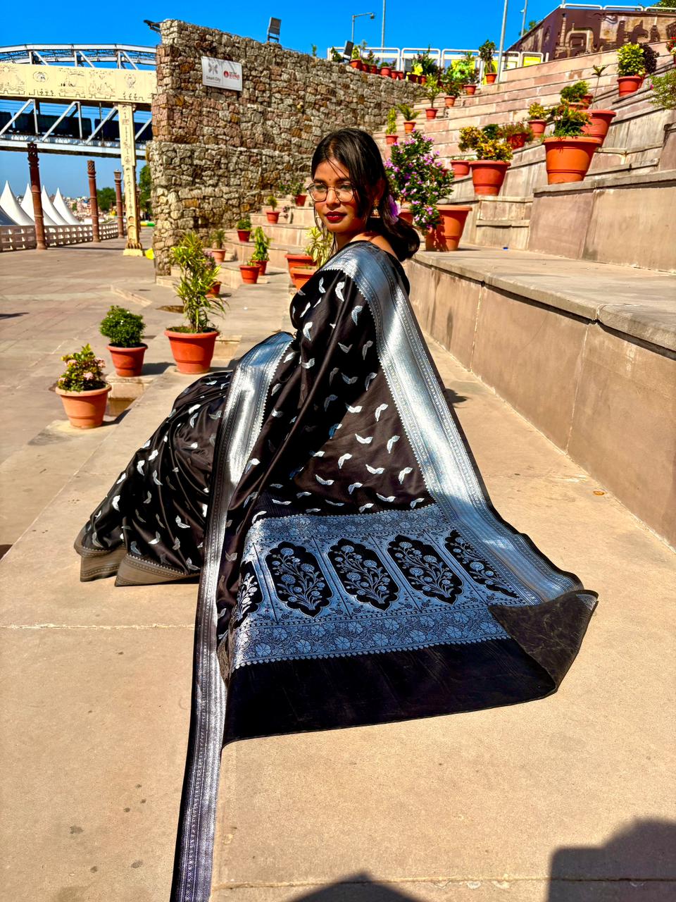 black mushru banarasi silk saree