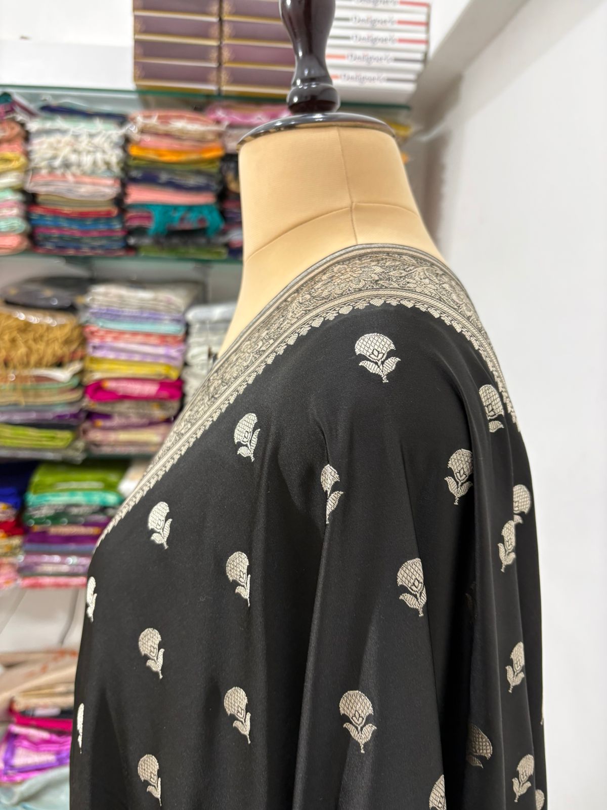 black mushru banarasi soft saree buti