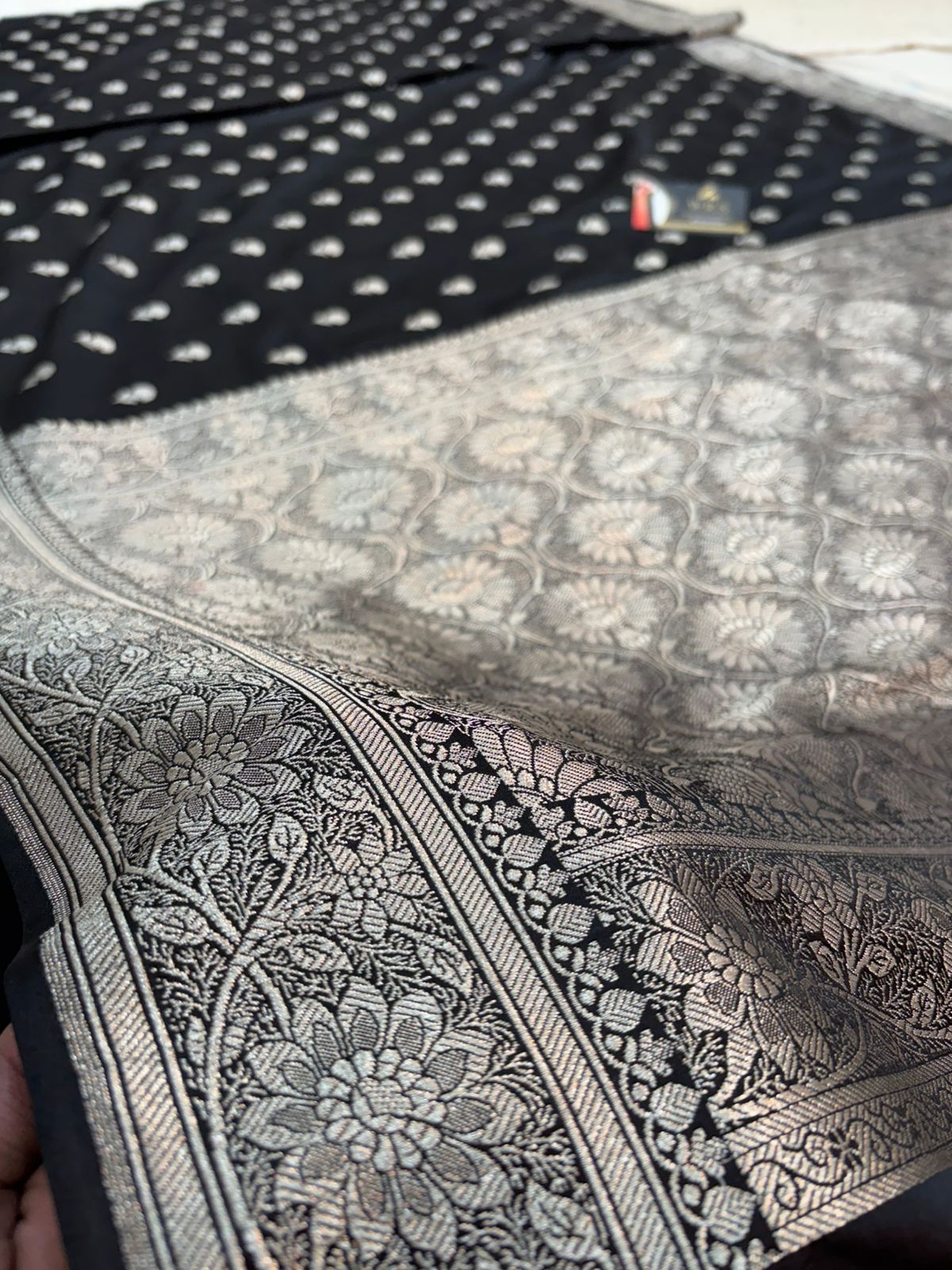 black mushru banarasi soft saree buti