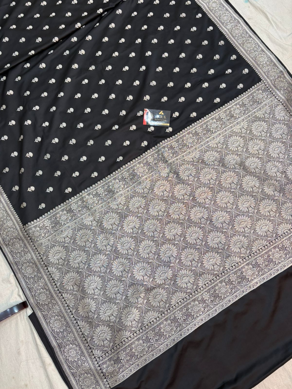 black mushru banarasi soft saree buti