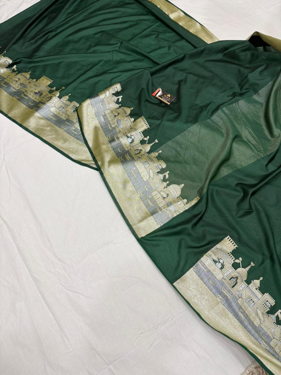bottal green ghat katan silk shine saree