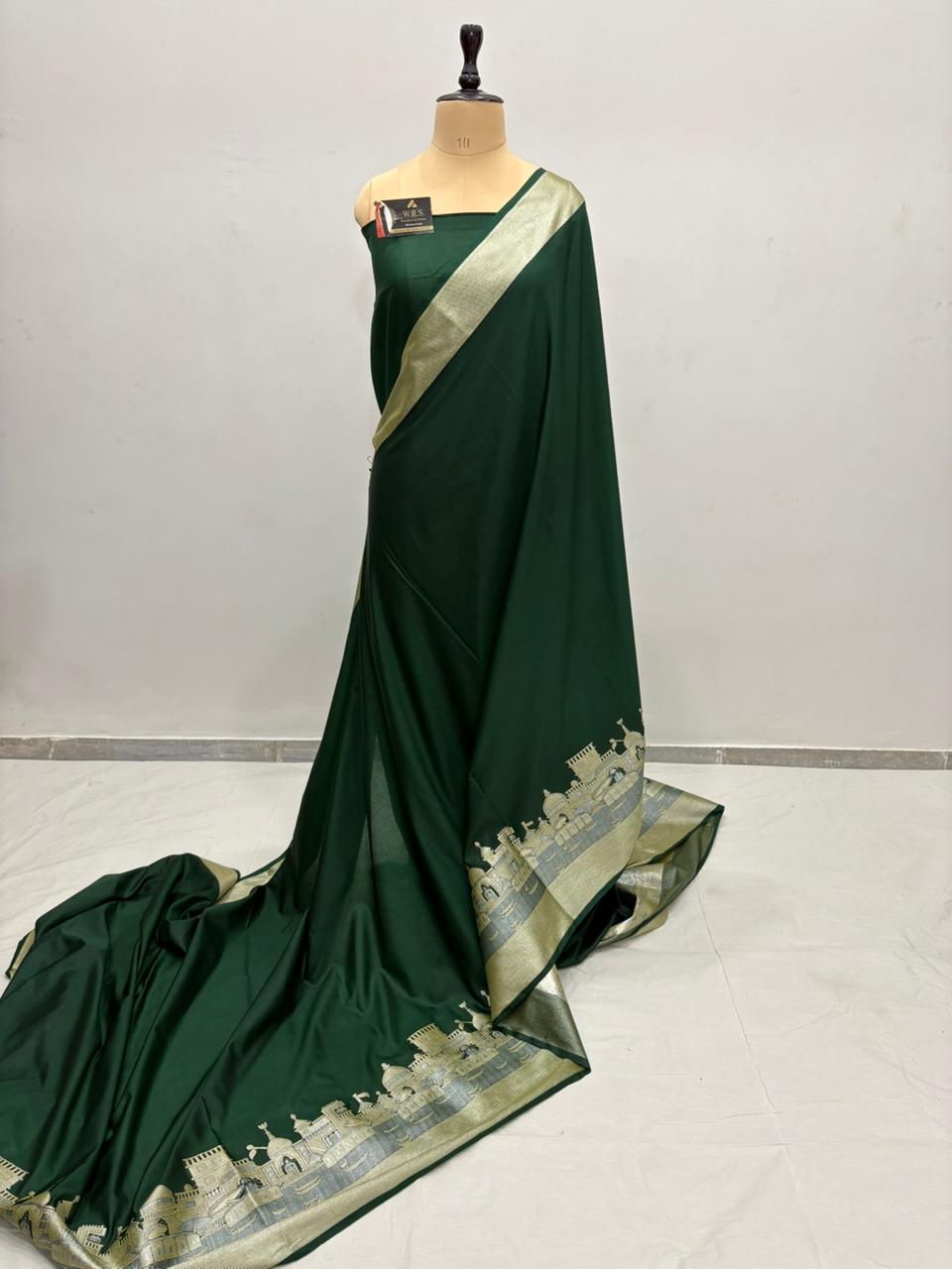 bottal green ghat katan silk shine saree
