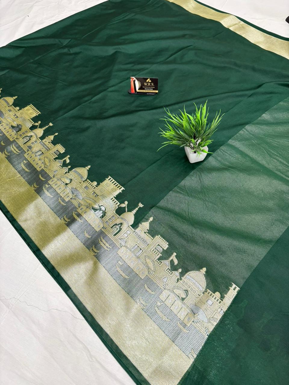 bottal green ghat katan silk shine saree