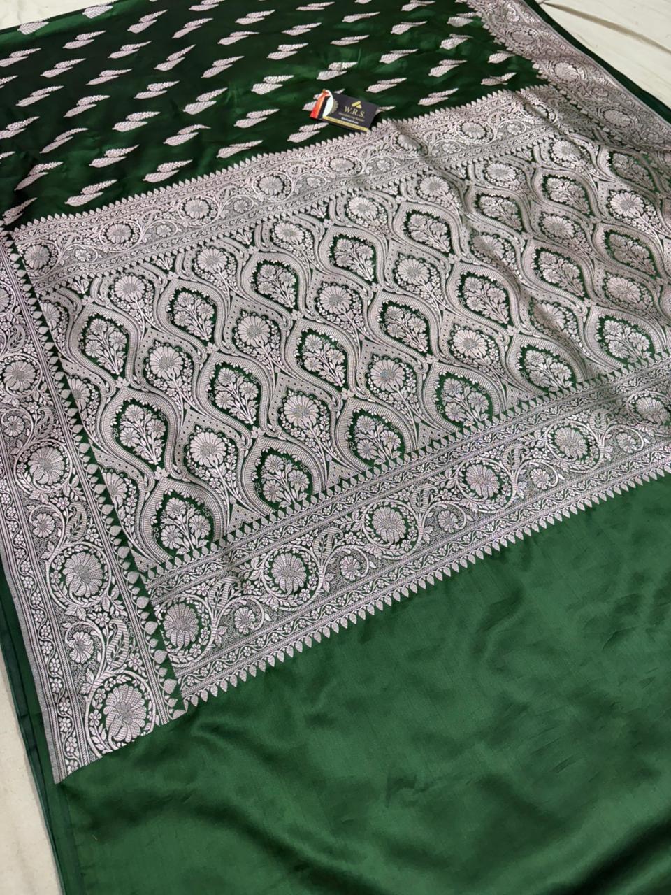 bottal green mushru banarasi silk saree