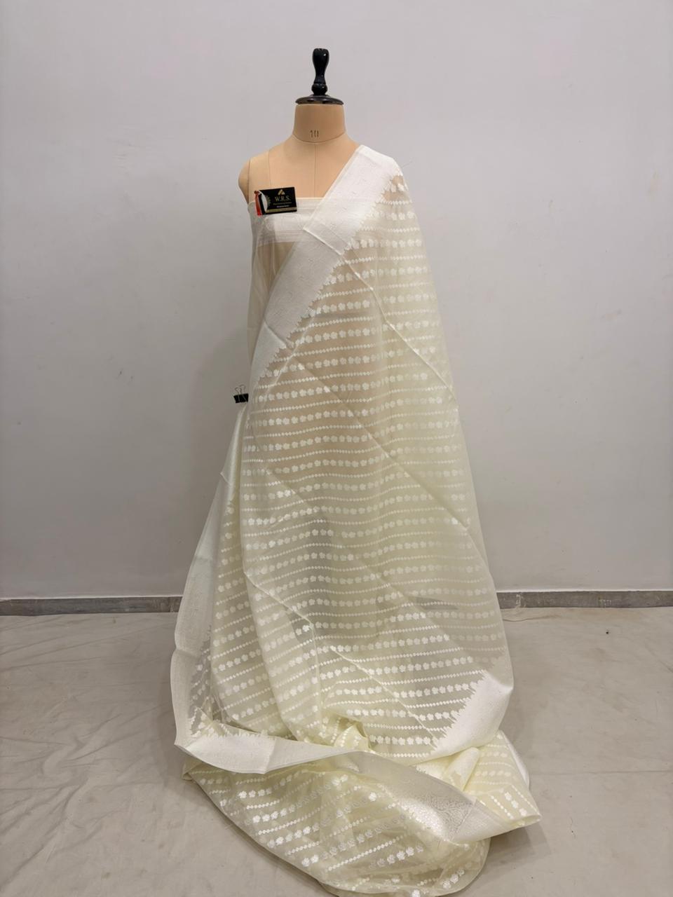 Cream cotton ada buti banarasi soft saree