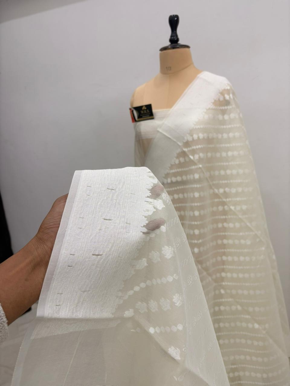 Cream cotton ada buti banarasi soft saree