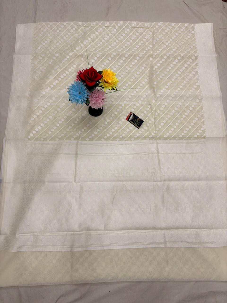Cream cotton ada buti banarasi soft saree