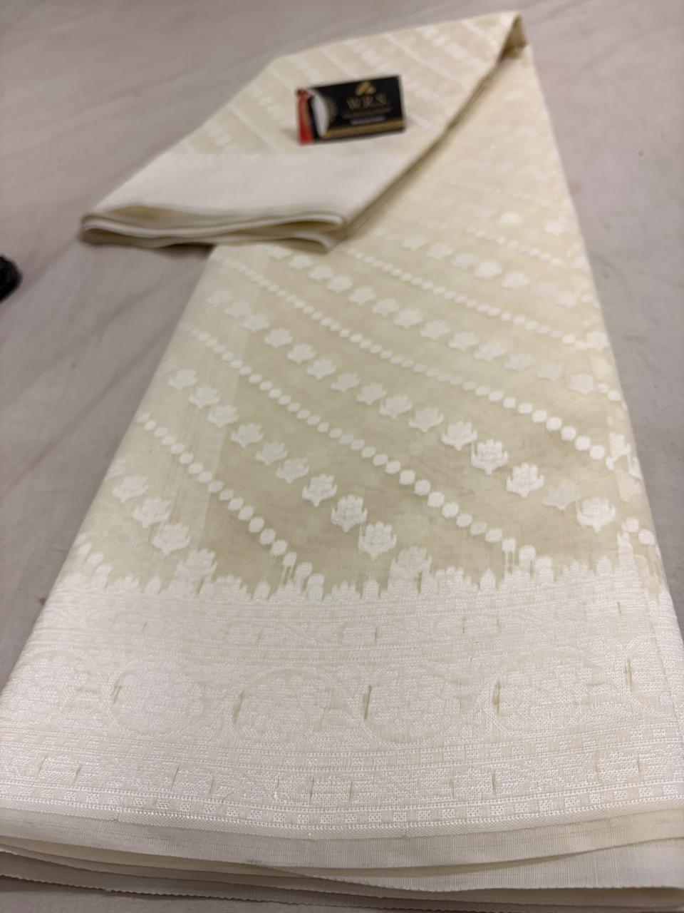 Cream cotton ada buti banarasi soft saree