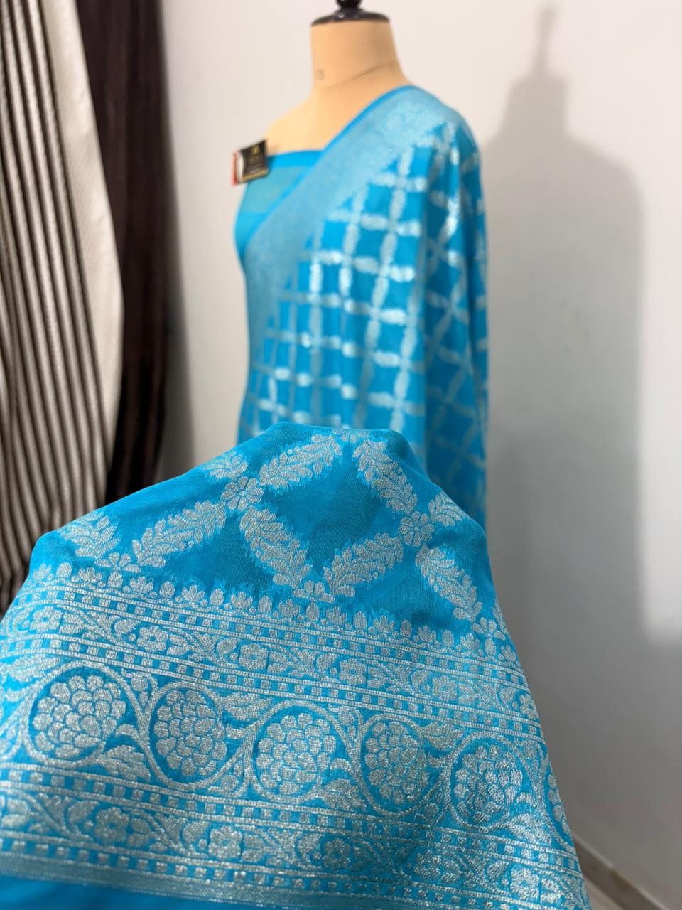firozi banarasi katan georgutte saree ground jal