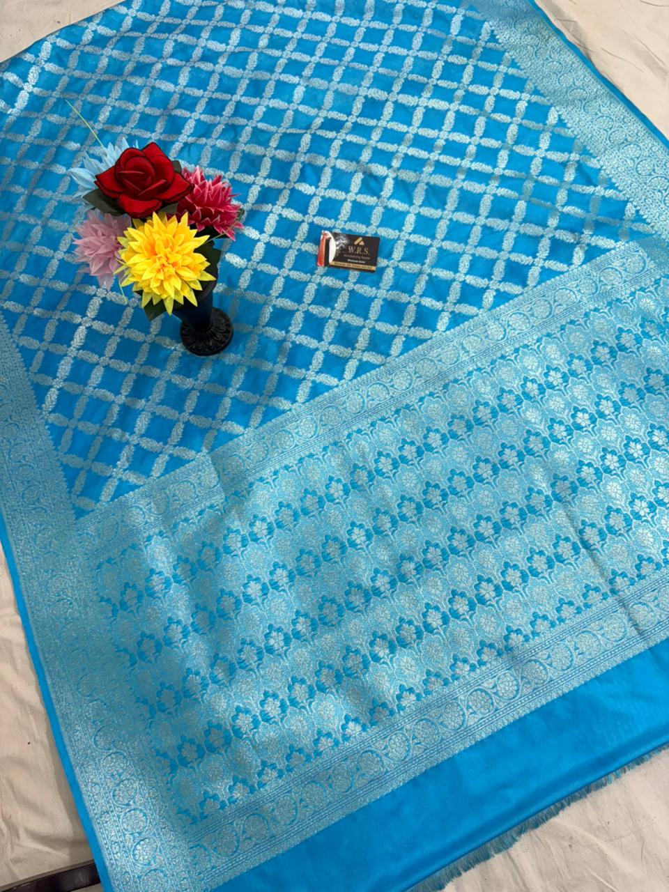 firozi banarasi katan georgutte saree ground jal