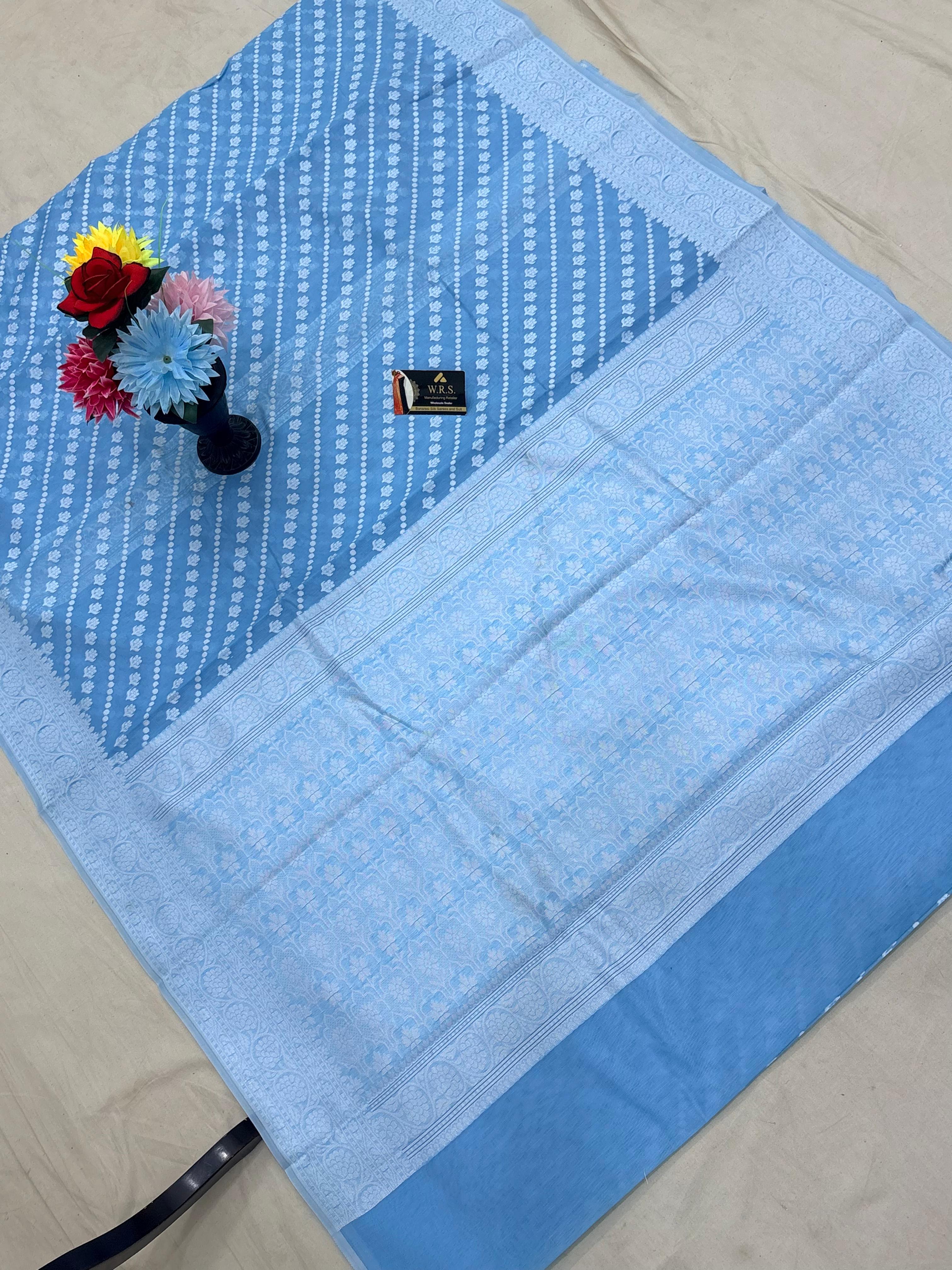 Firozi cotton ada buti banarasi soft saree