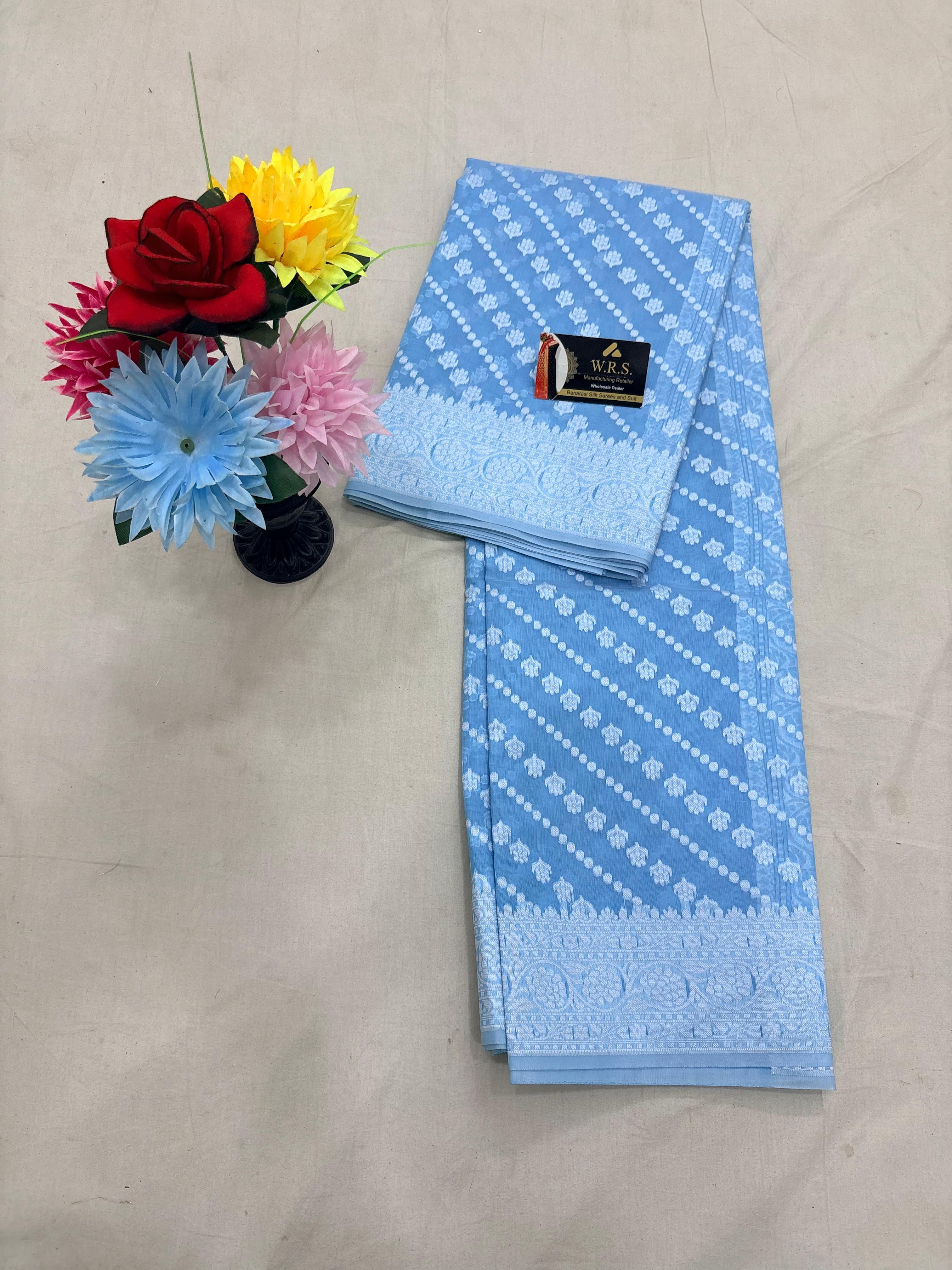 Firozi cotton ada buti banarasi soft saree