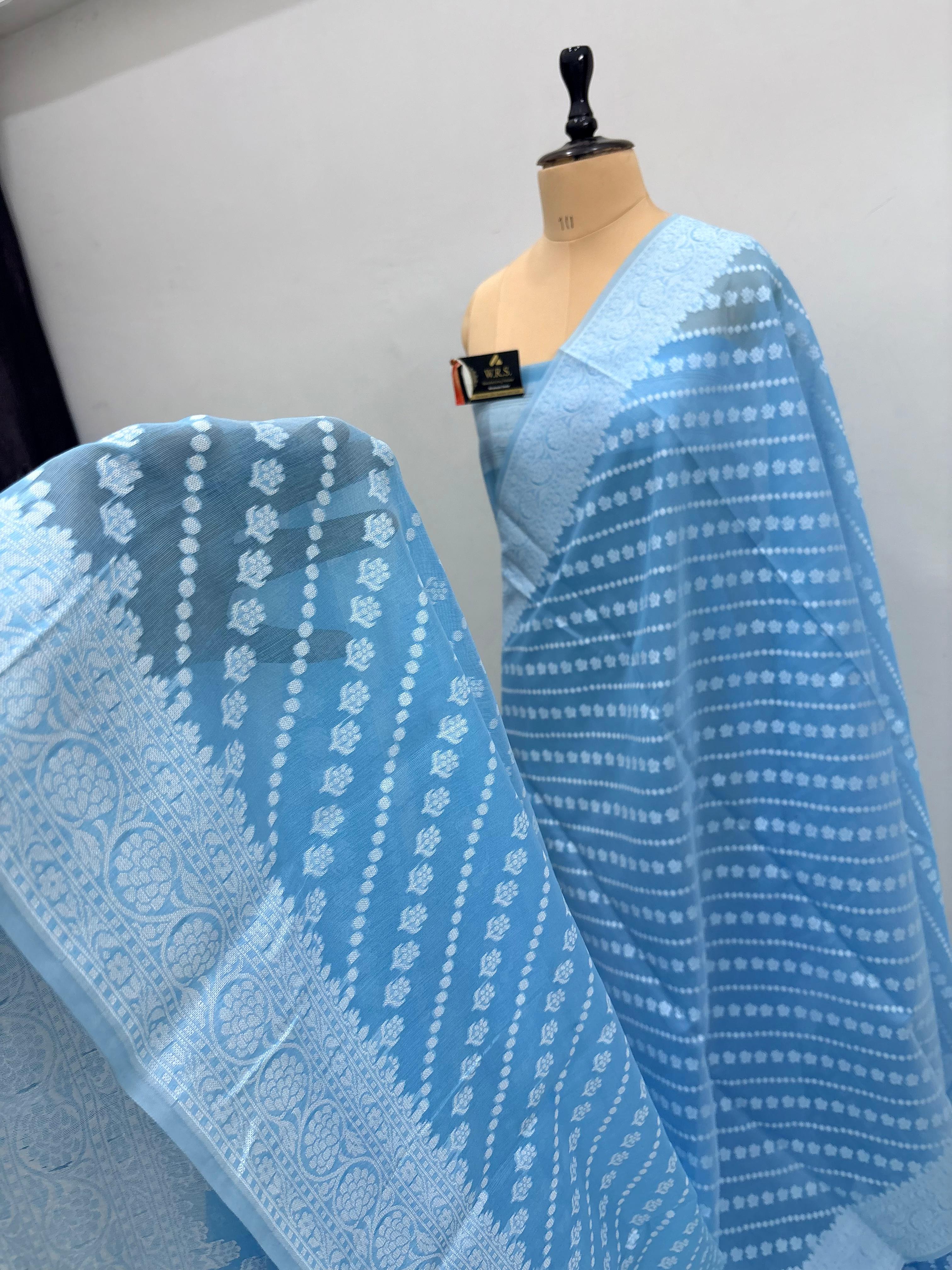 Firozi cotton ada buti banarasi soft saree