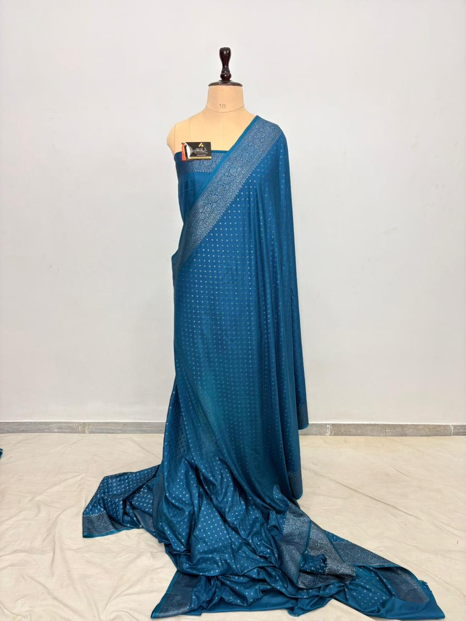Firozi dana buti katan georgette banarasi silk saree