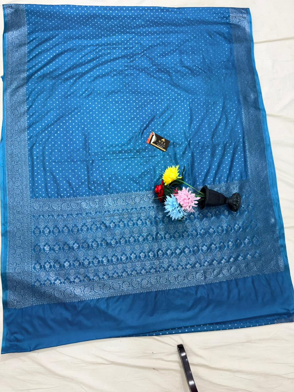 Firozi dana buti katan georgette banarasi silk saree