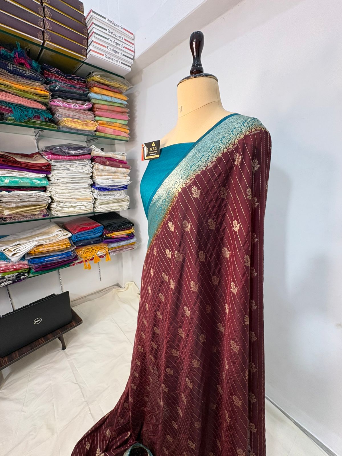 firozi garnet katan silk saree lite water zari