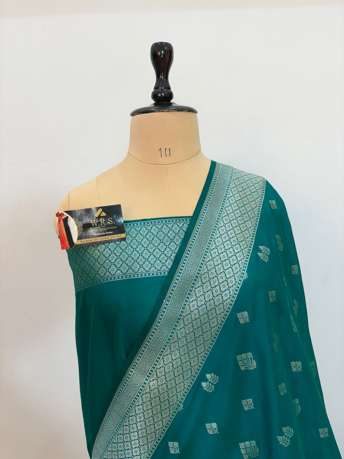 Firozi katan banarasi silk saree silver zari jamewaar aanchal double booti