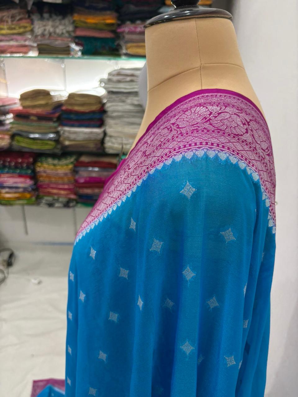 firozi magenta katan georgutte saree