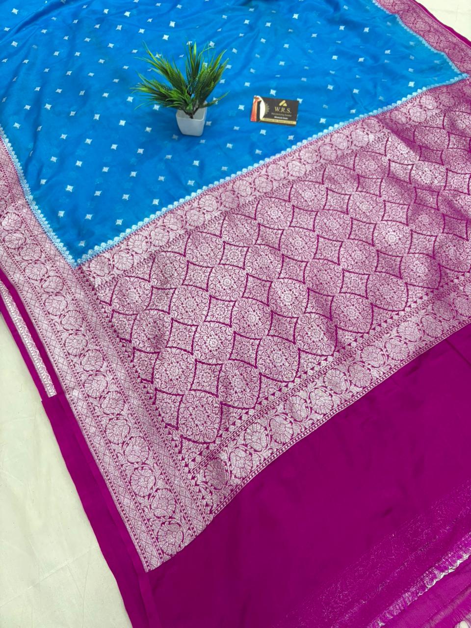 firozi magenta katan georgutte saree