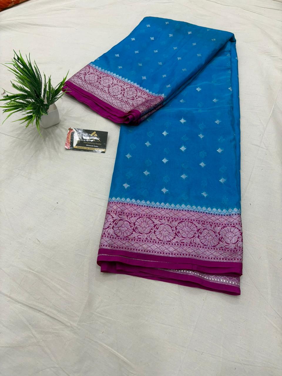 firozi magenta katan georgutte saree