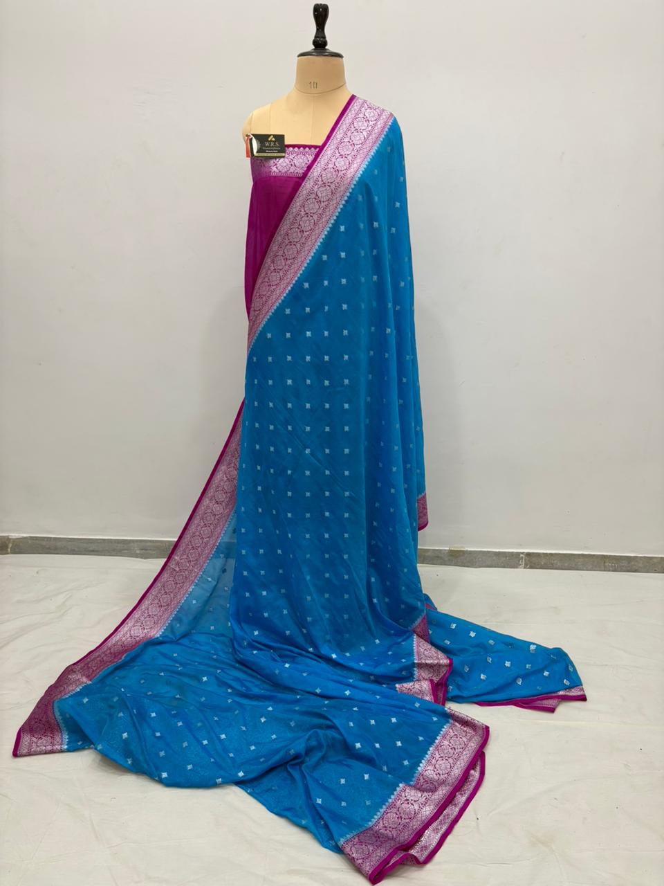 firozi magenta katan georgutte saree