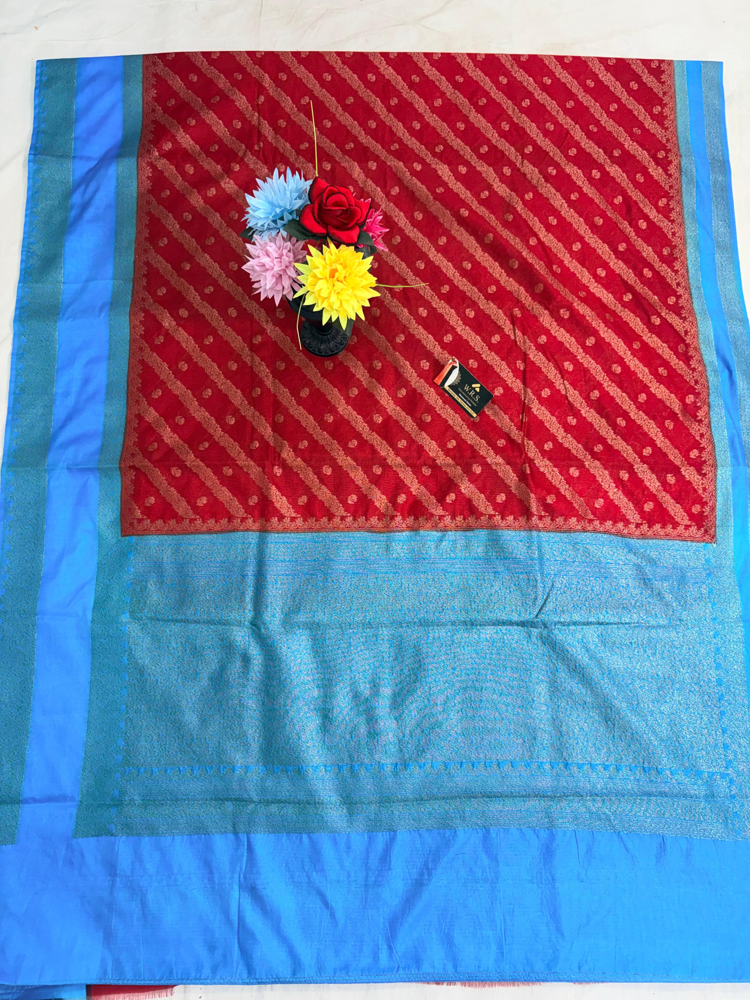 firozi red worm banarasi silk saree ada booti