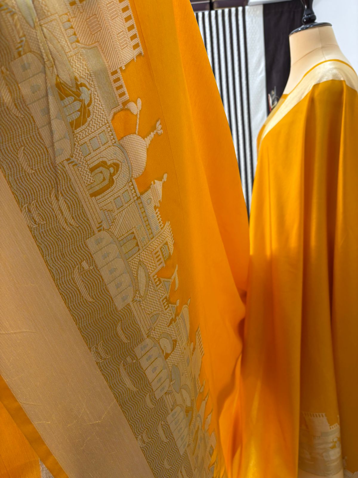 ghat mustard katan silk shine saree