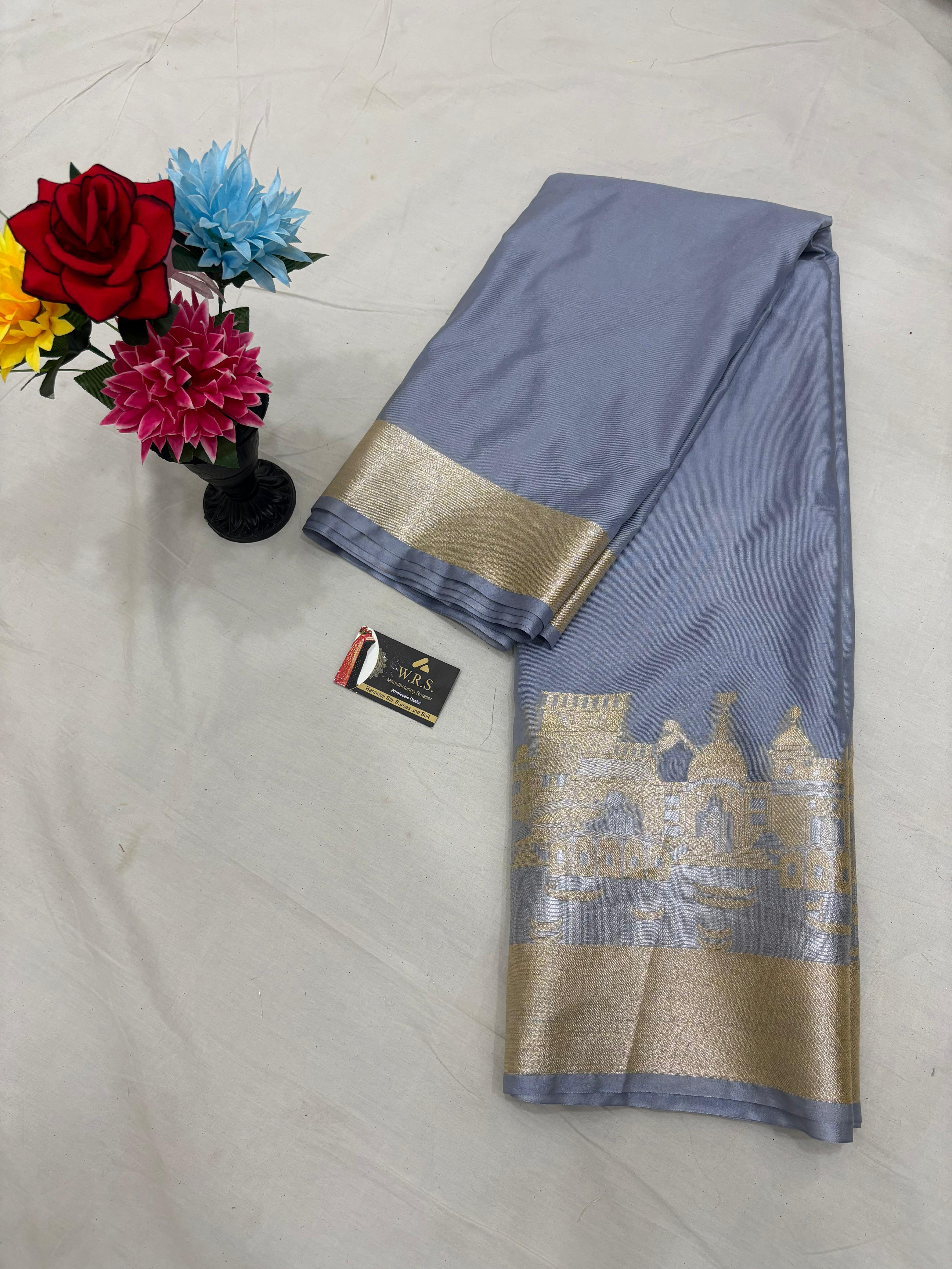grey ghat katan silk shine saree