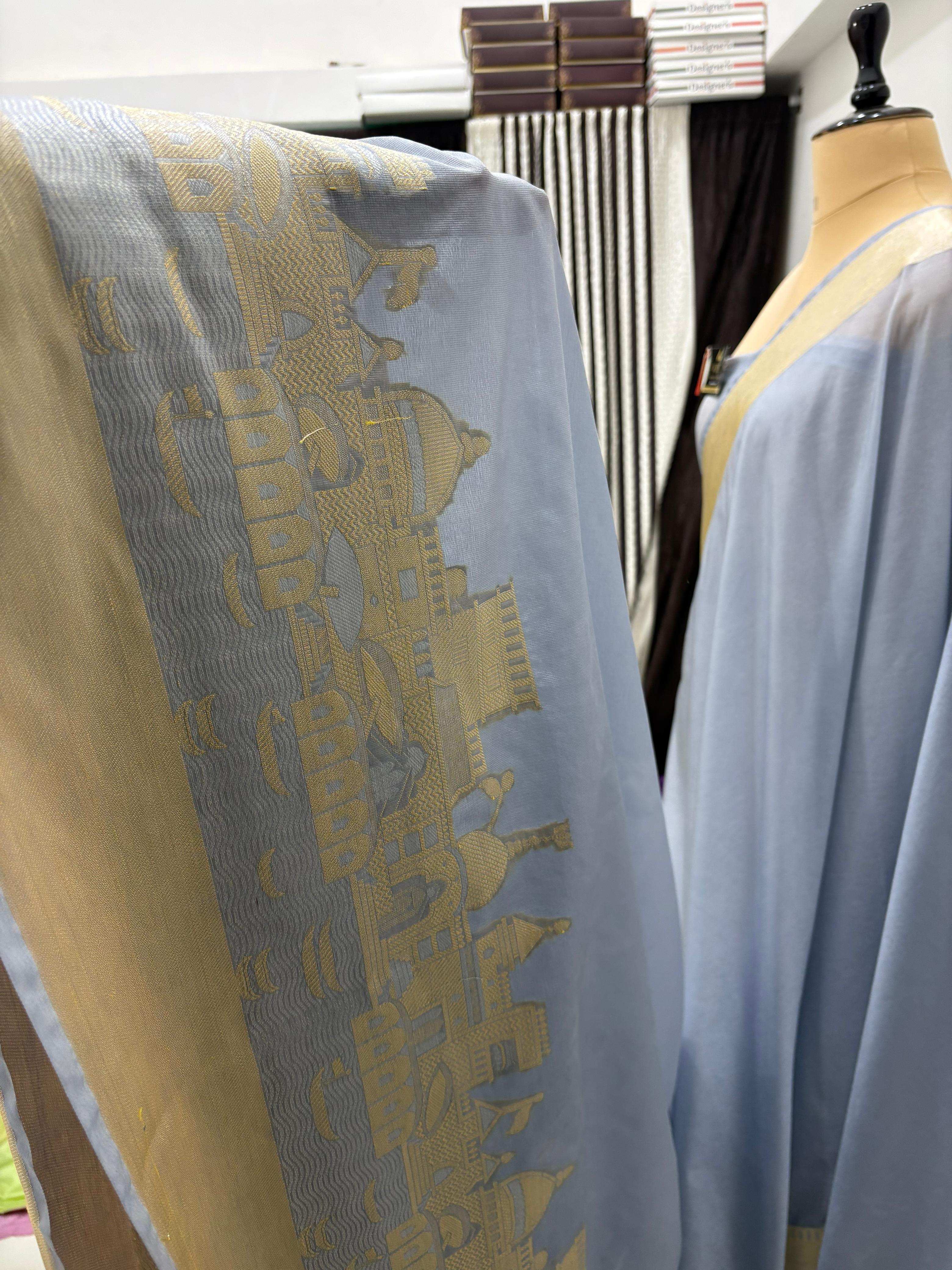 grey ghat katan silk shine saree