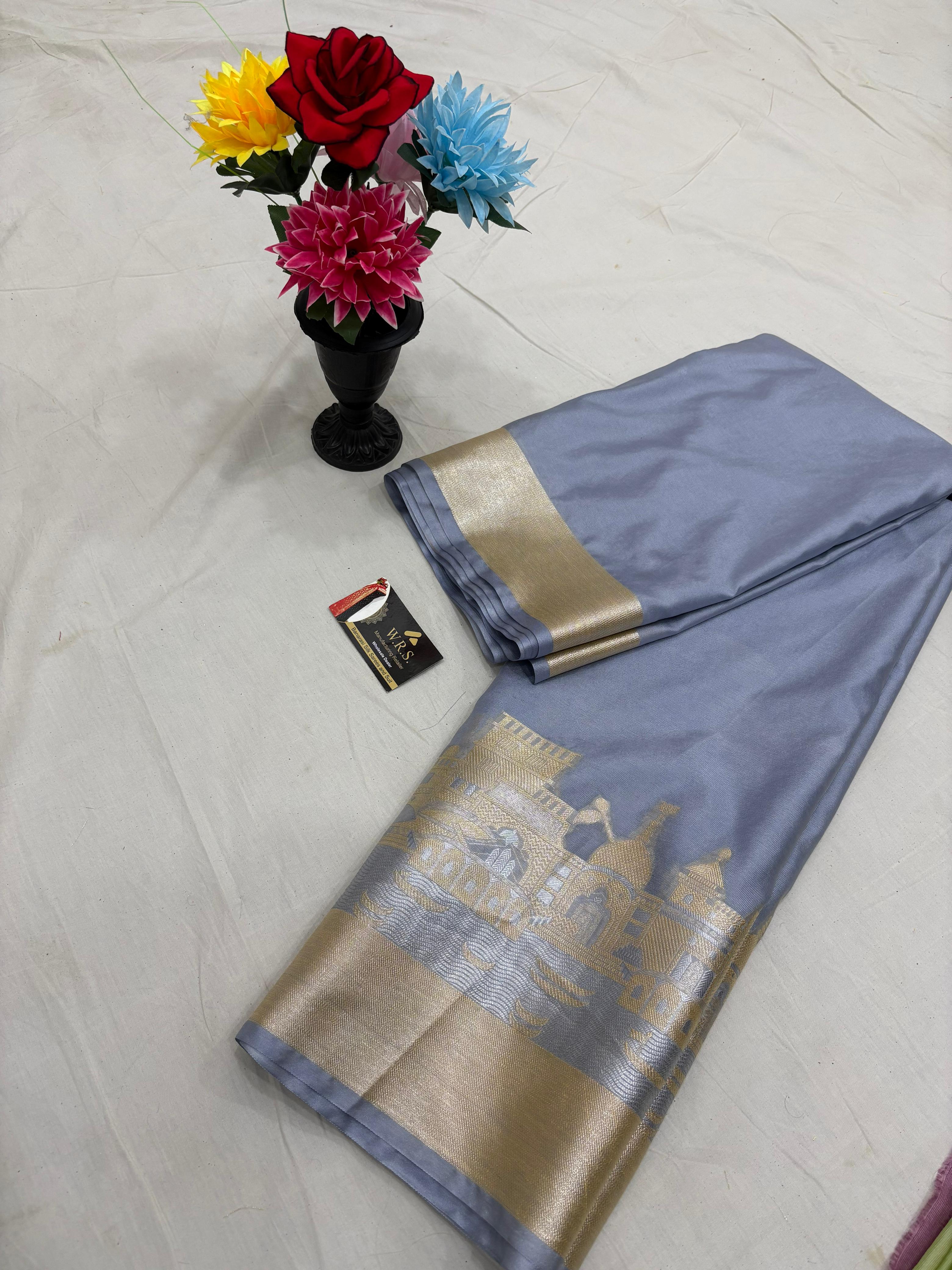 grey ghat katan silk shine saree