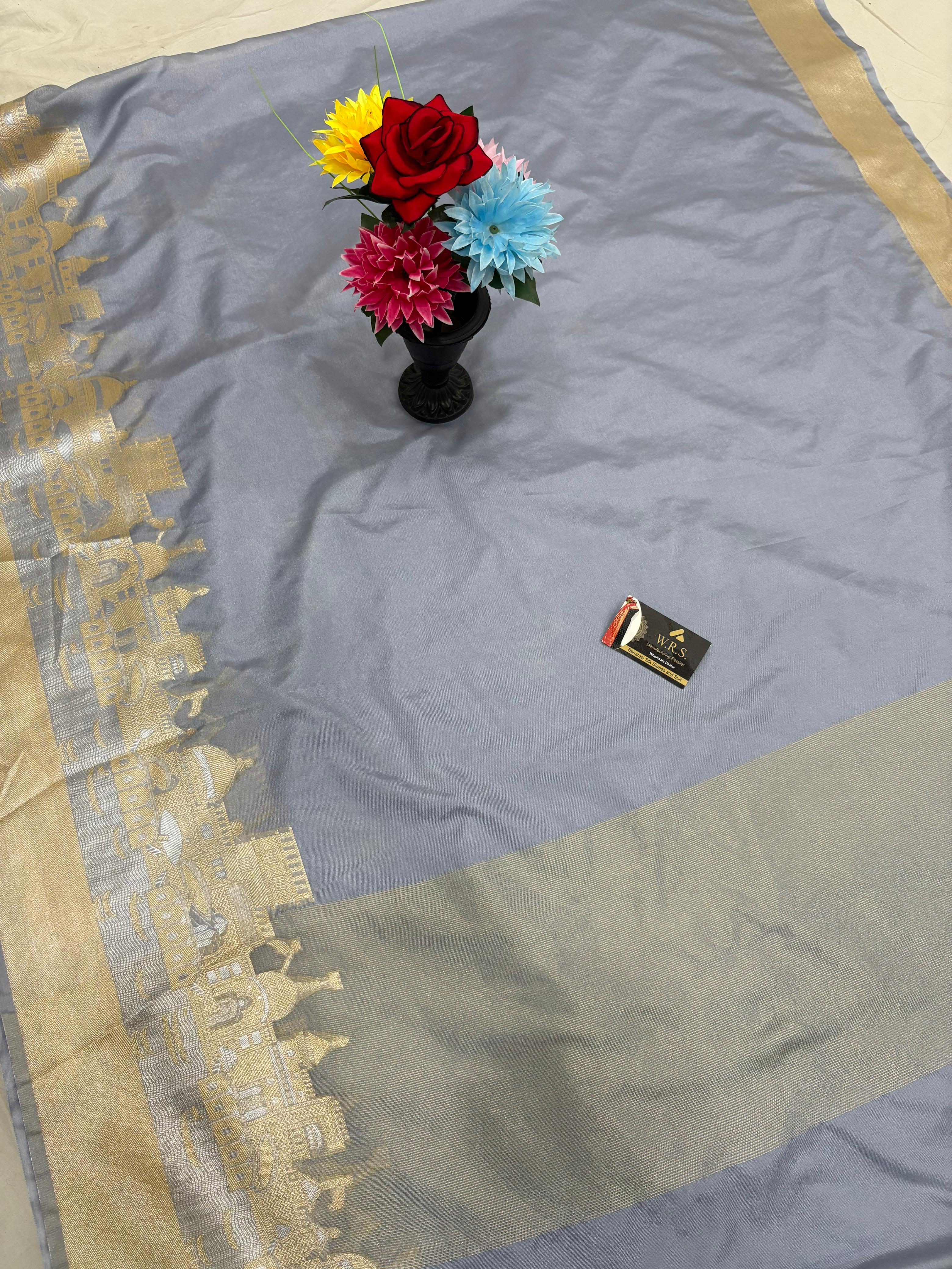 grey ghat katan silk shine saree