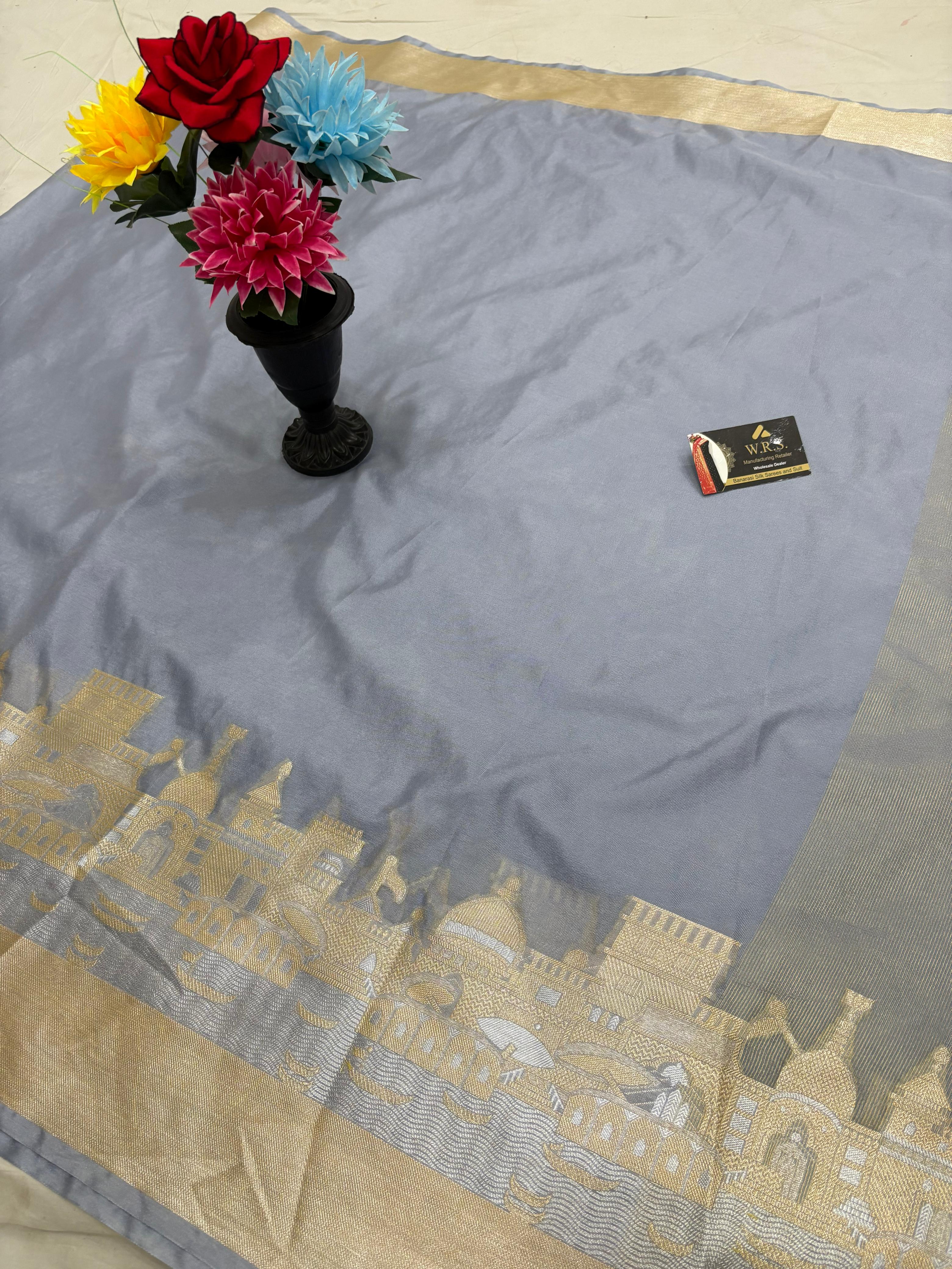 grey ghat katan silk shine saree