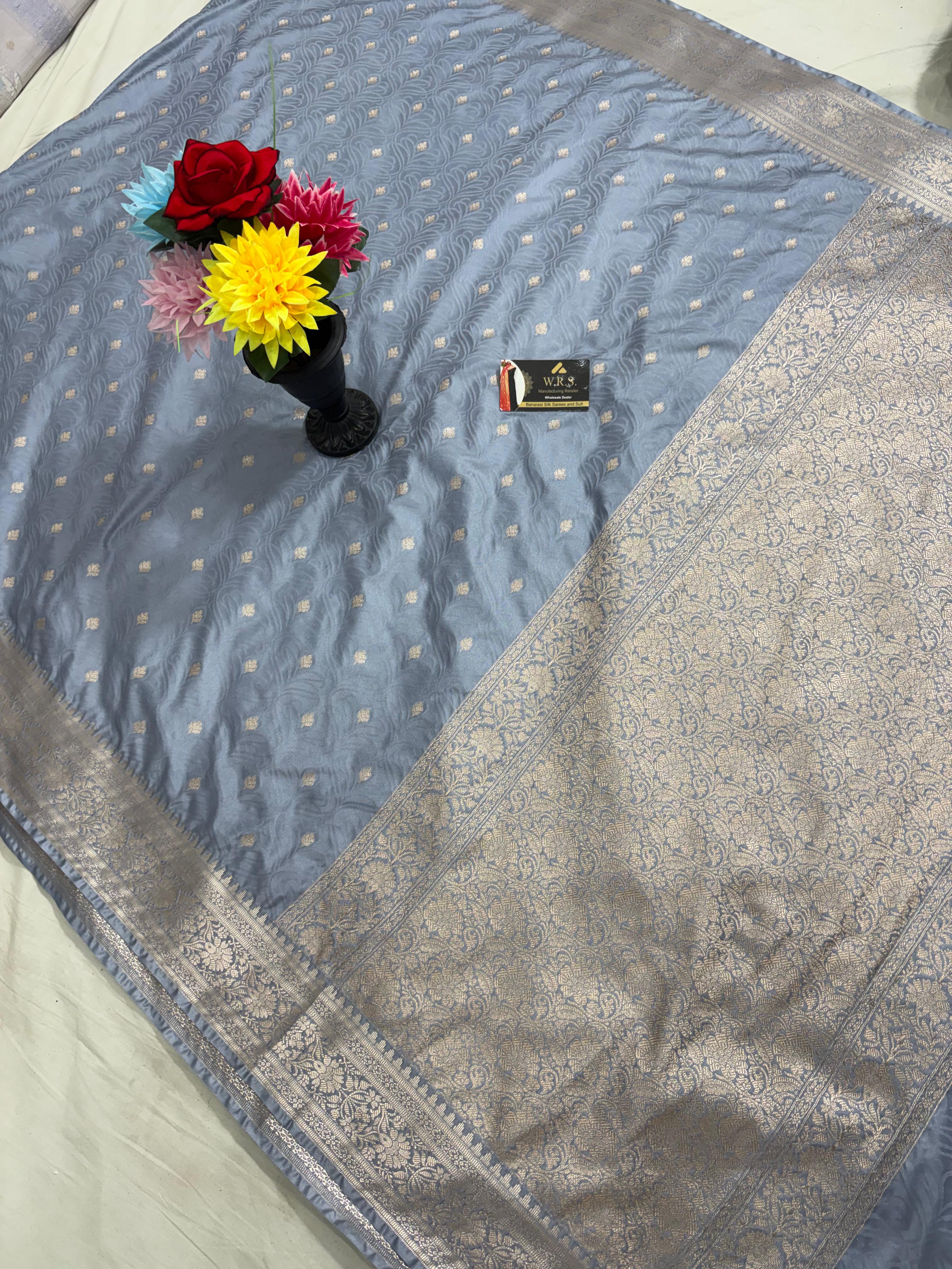 grey tanchhui booti tussar banarasi silk saree