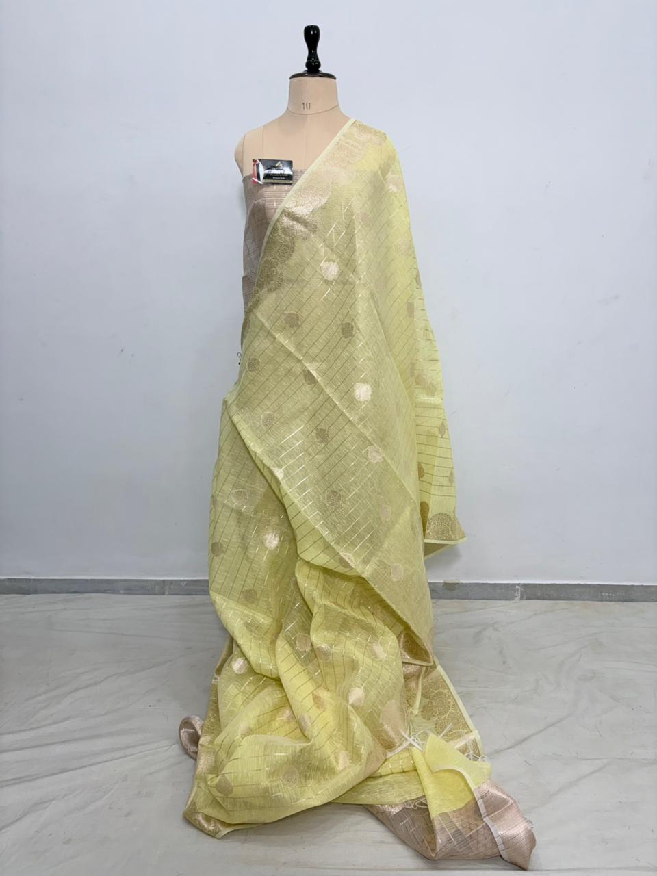 Lemon linen pattidar buta banarasi silk saree