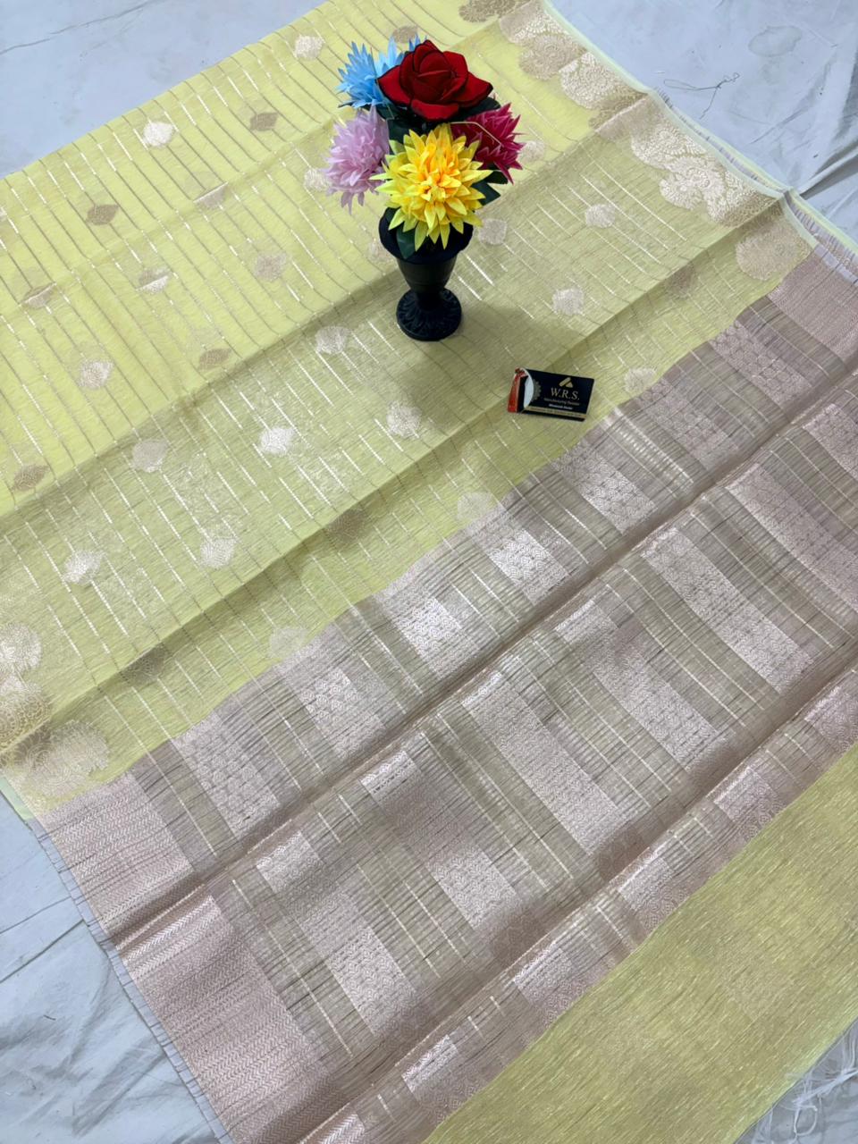 Lemon linen pattidar buta banarasi silk saree
