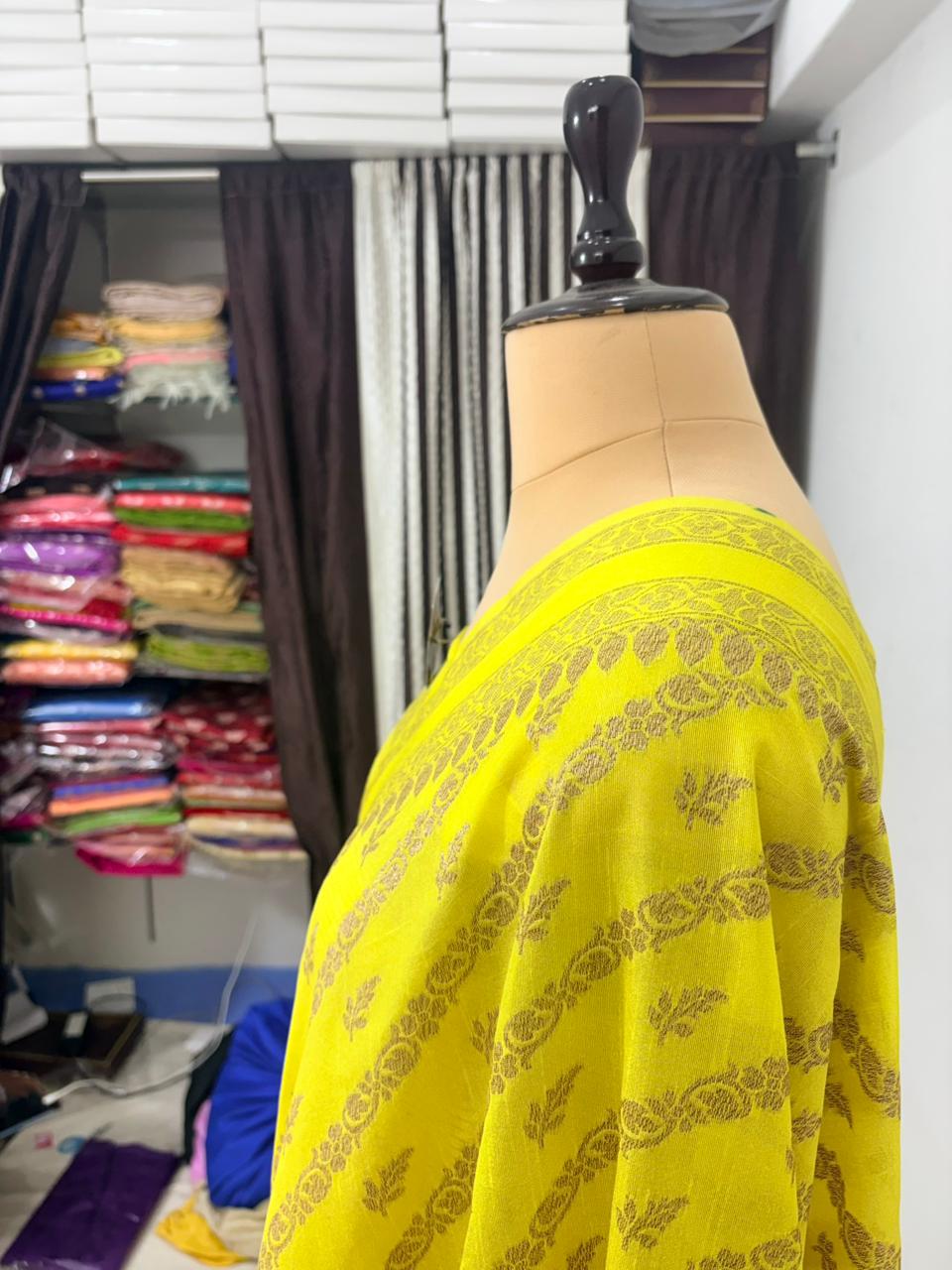 lemon worm banarasi silk saree ada booti