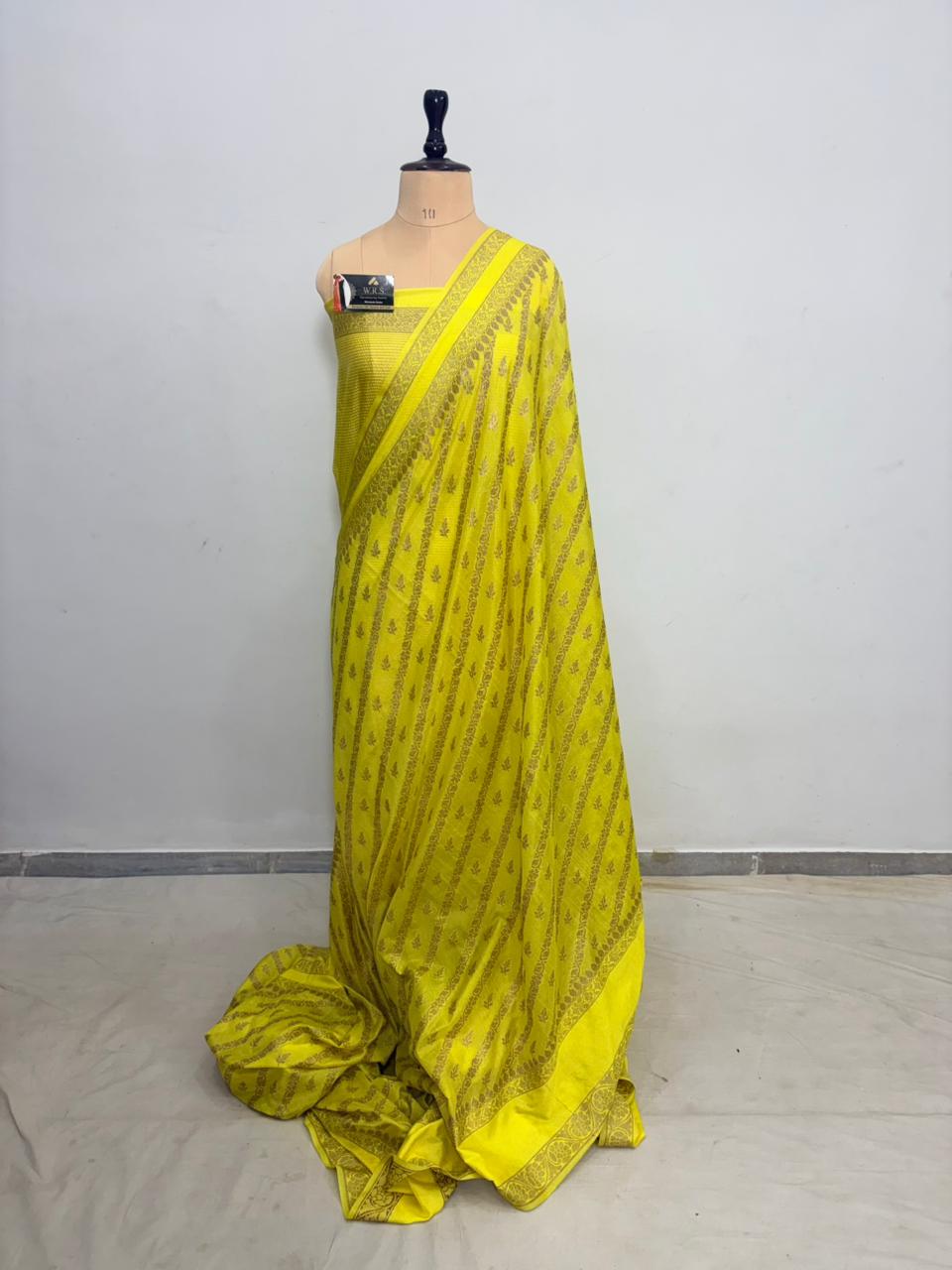 lemon worm banarasi silk saree ada booti