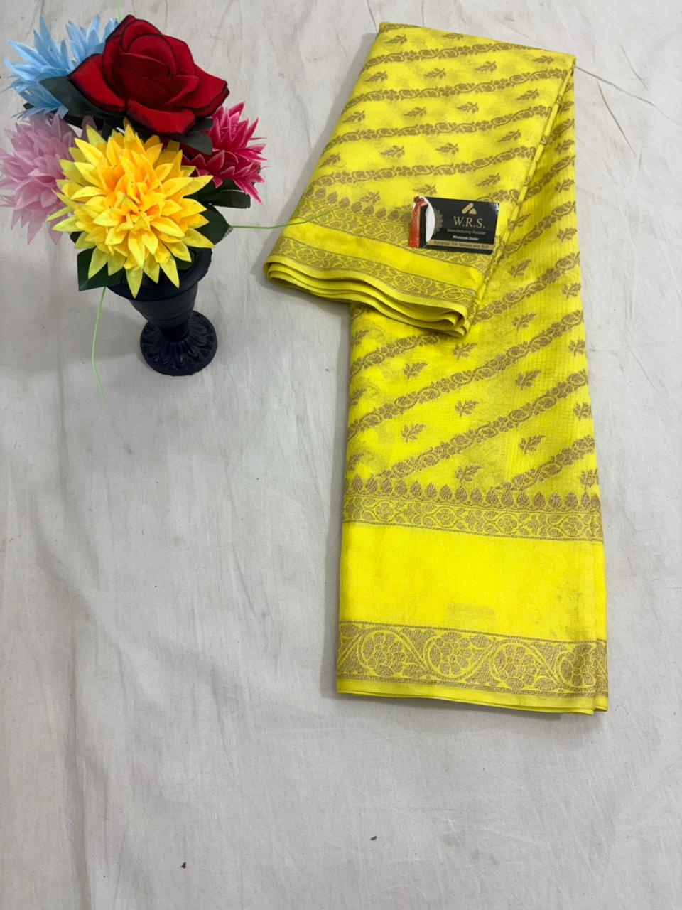 lemon worm banarasi silk saree ada booti