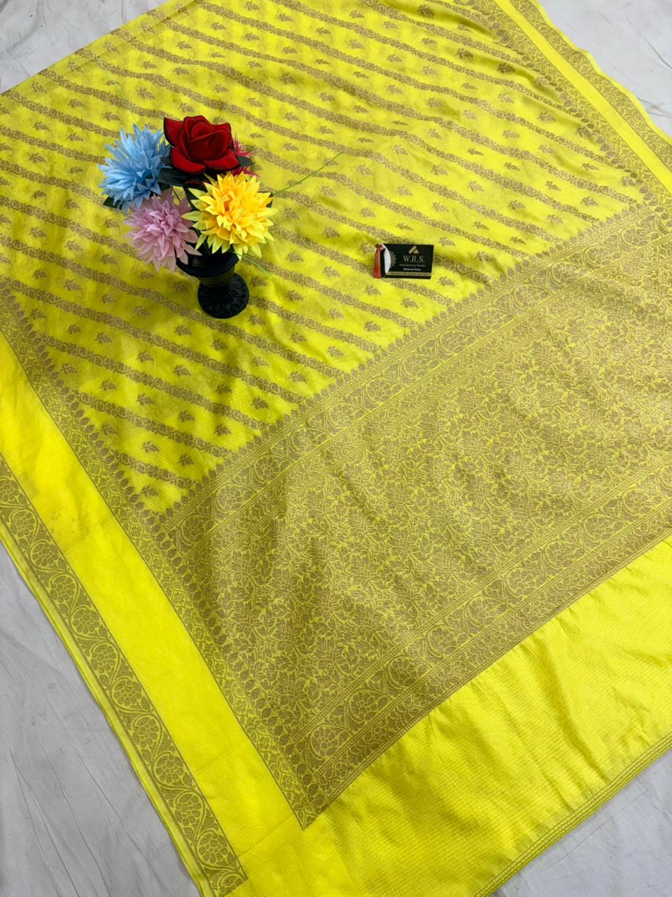 lemon worm banarasi silk saree ada booti
