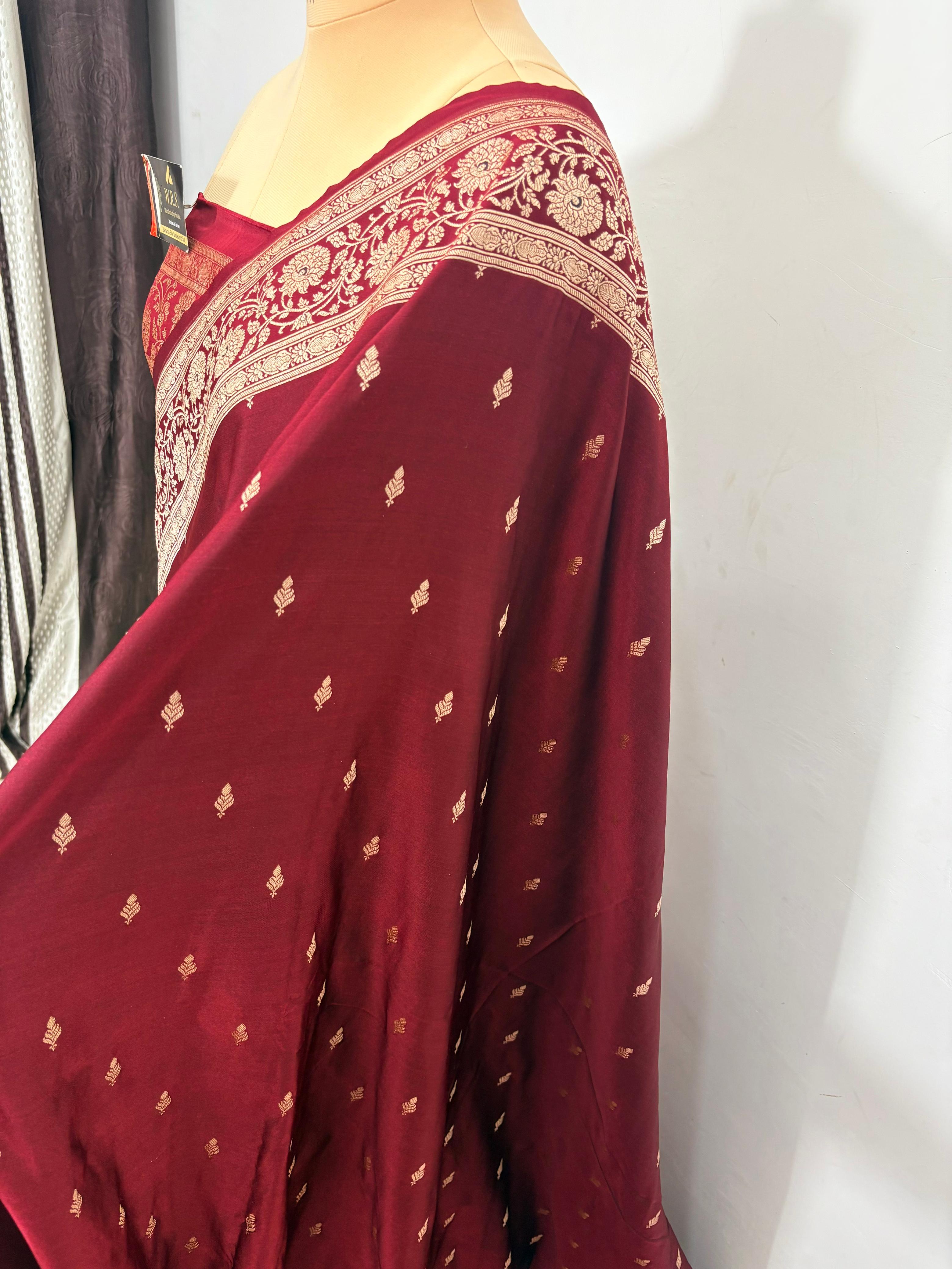 maroon katan buti banasasi silk saree