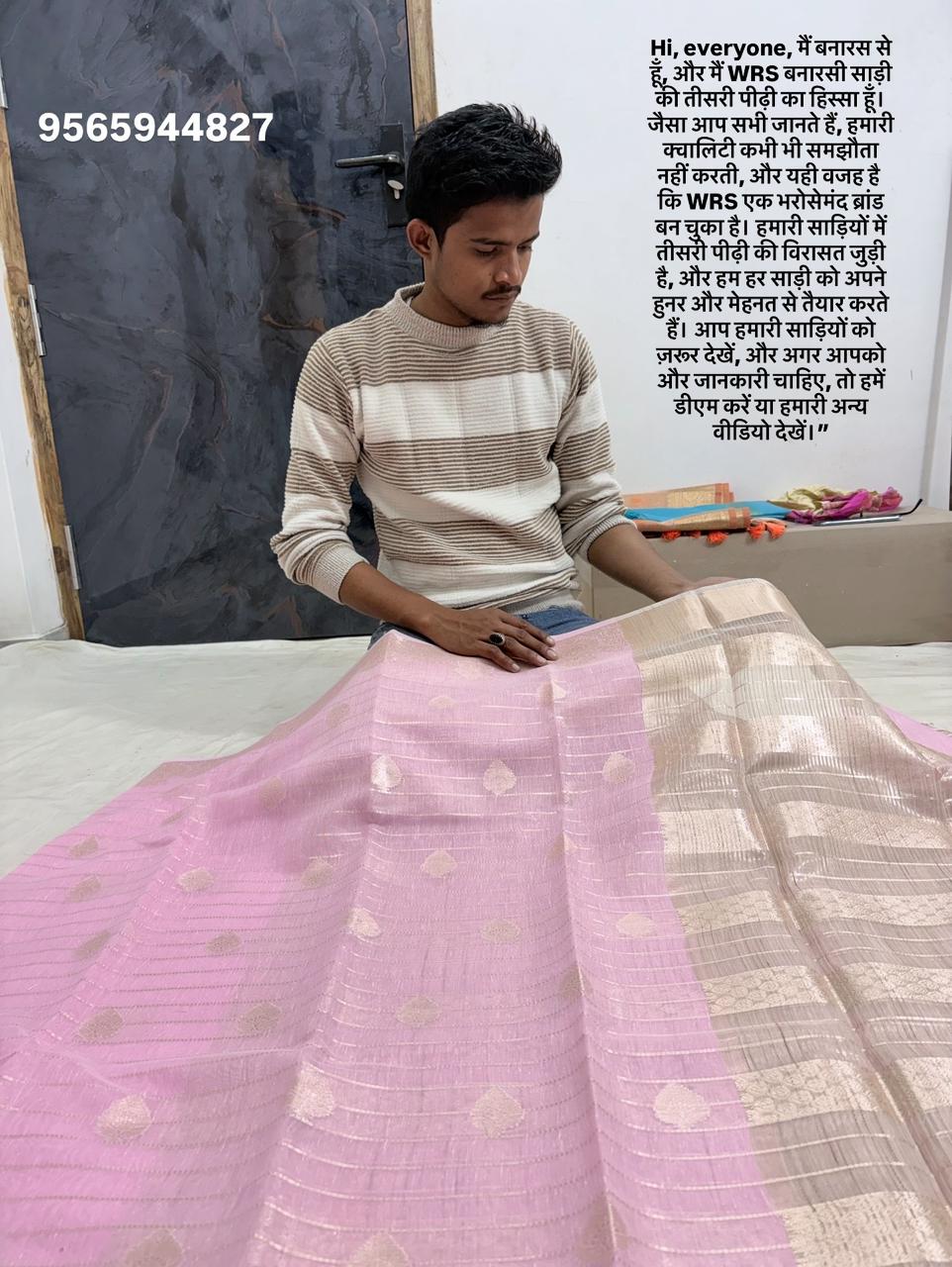 Navy blue cotton banarasi silk saree