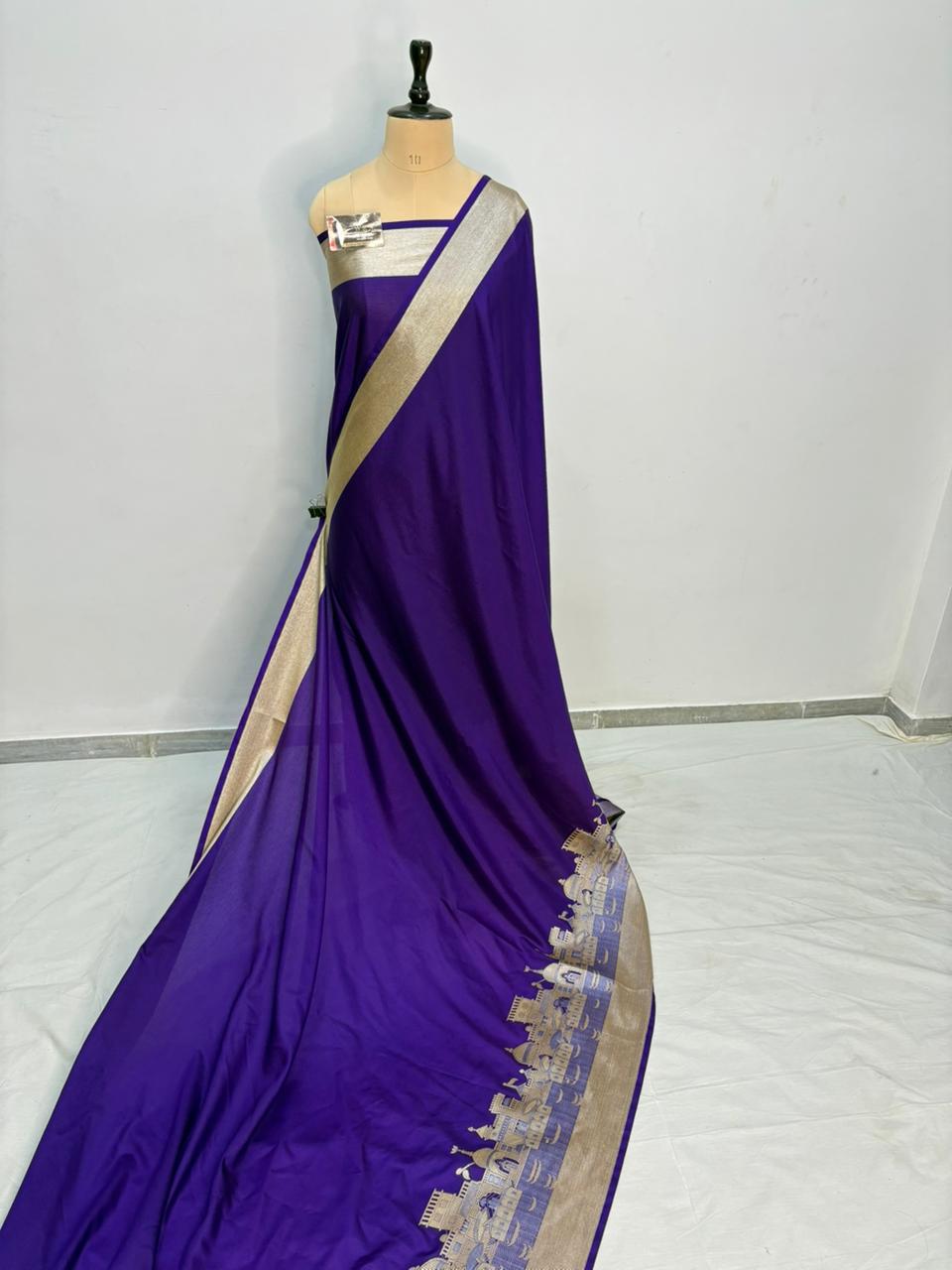 nevy blue ghat katan silk shine saree